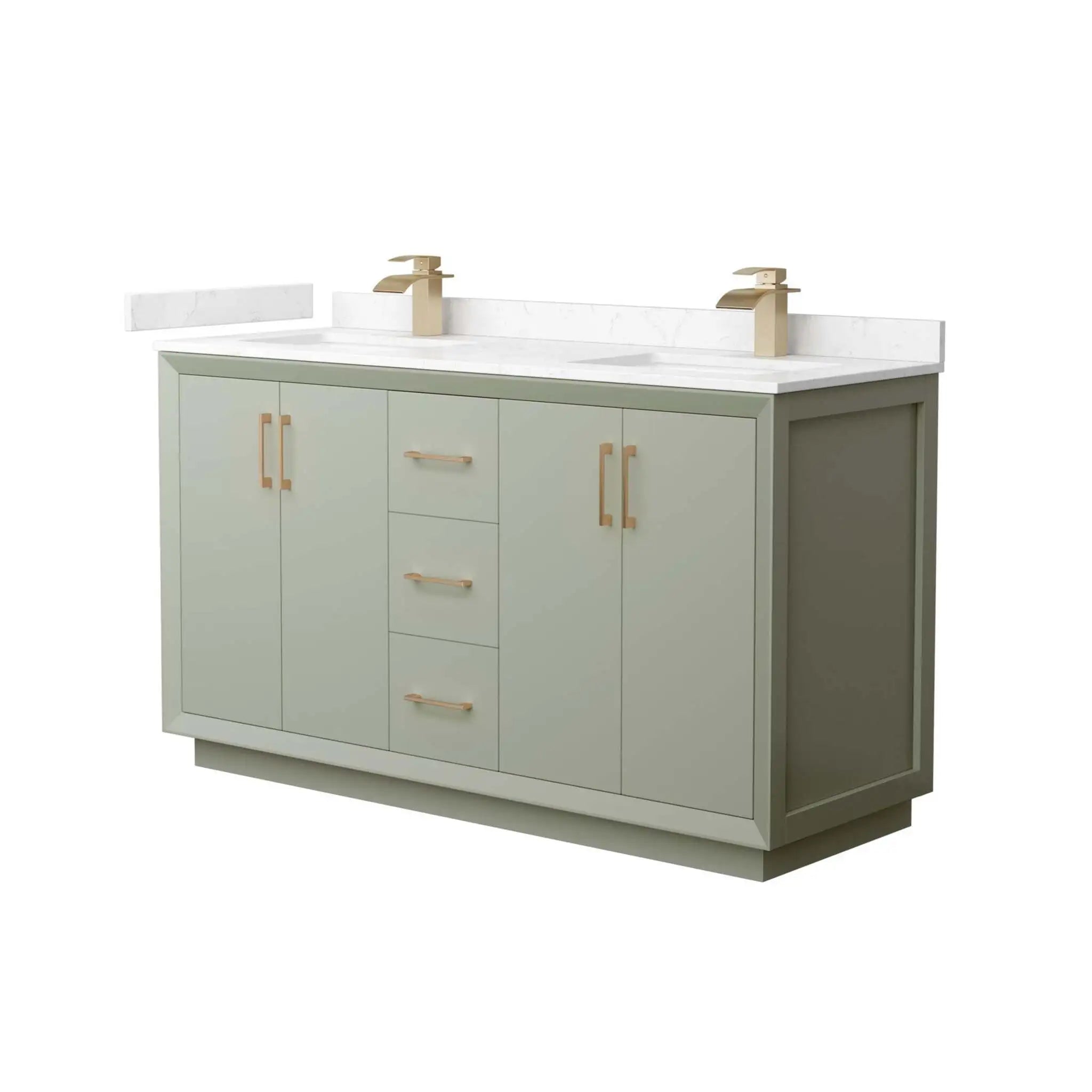 60" Strada Double Bathroom Vanity in Light Green with Satin Bronze Trim by Wyndham