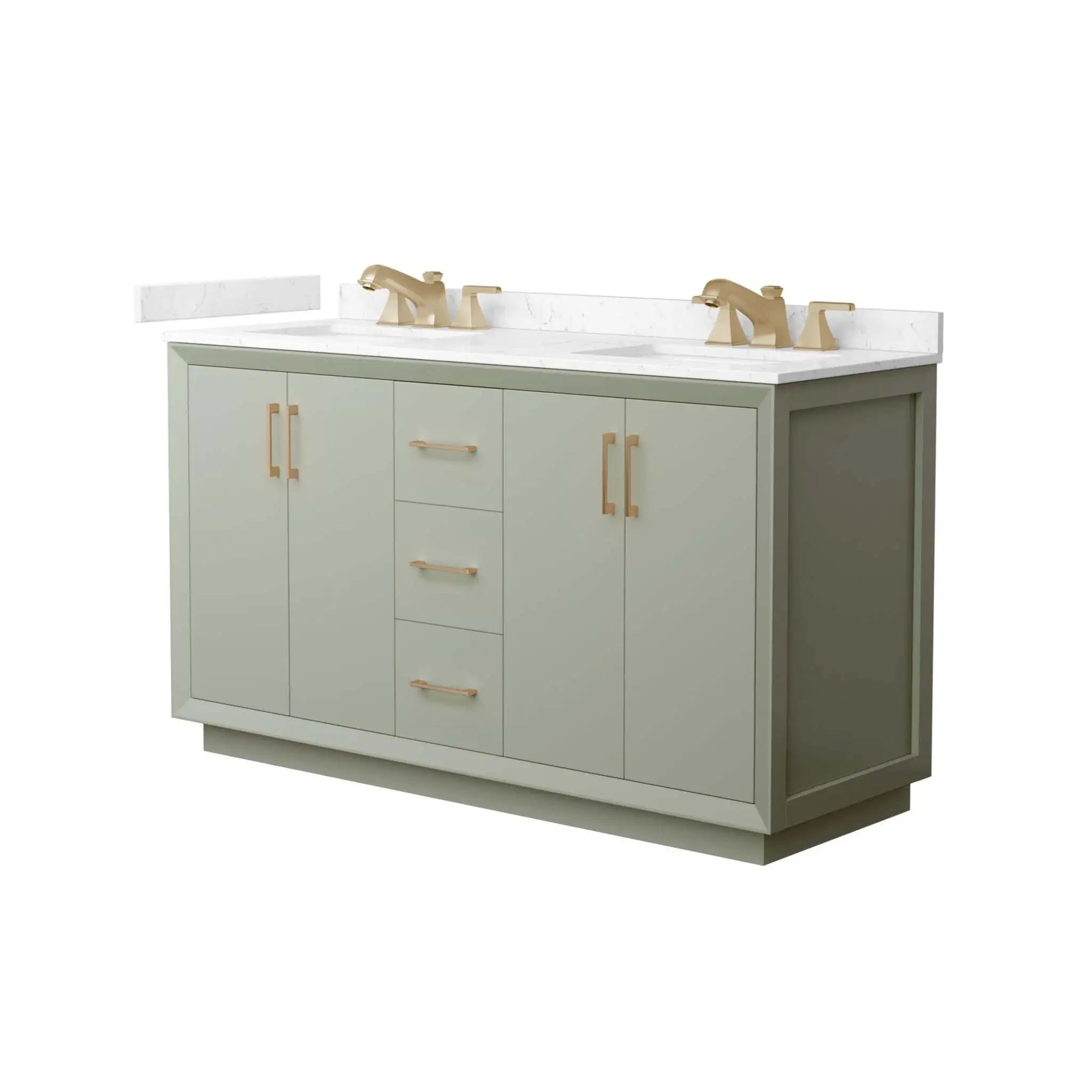 60" Strada Double Bathroom Vanity in Light Green with Satin Bronze Trim by Wyndham