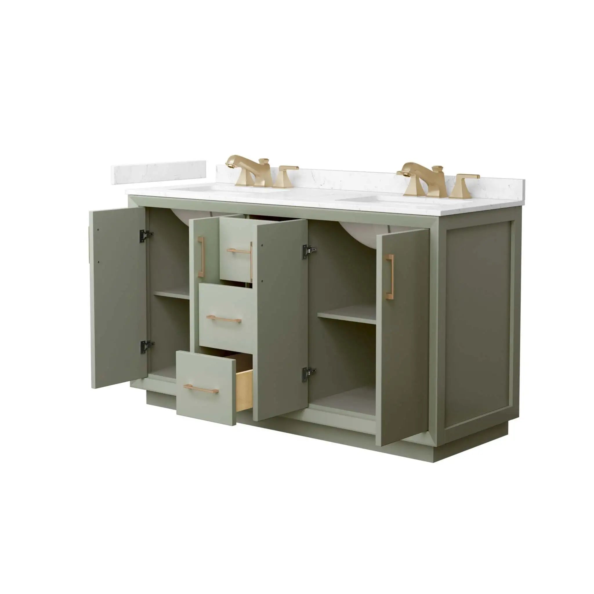 60" Strada Double Bathroom Vanity in Light Green with Satin Bronze Trim by Wyndham