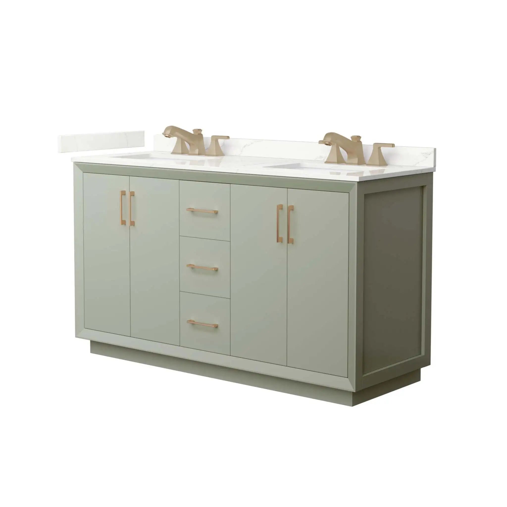 60" Strada Double Bathroom Vanity in Light Green with Satin Bronze Trim by Wyndham