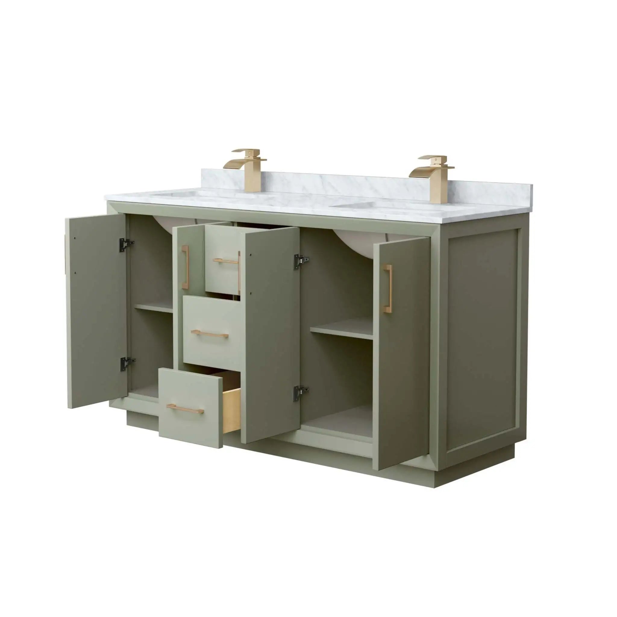 60" Strada Double Bathroom Vanity in Light Green with Satin Bronze Trim by Wyndham
