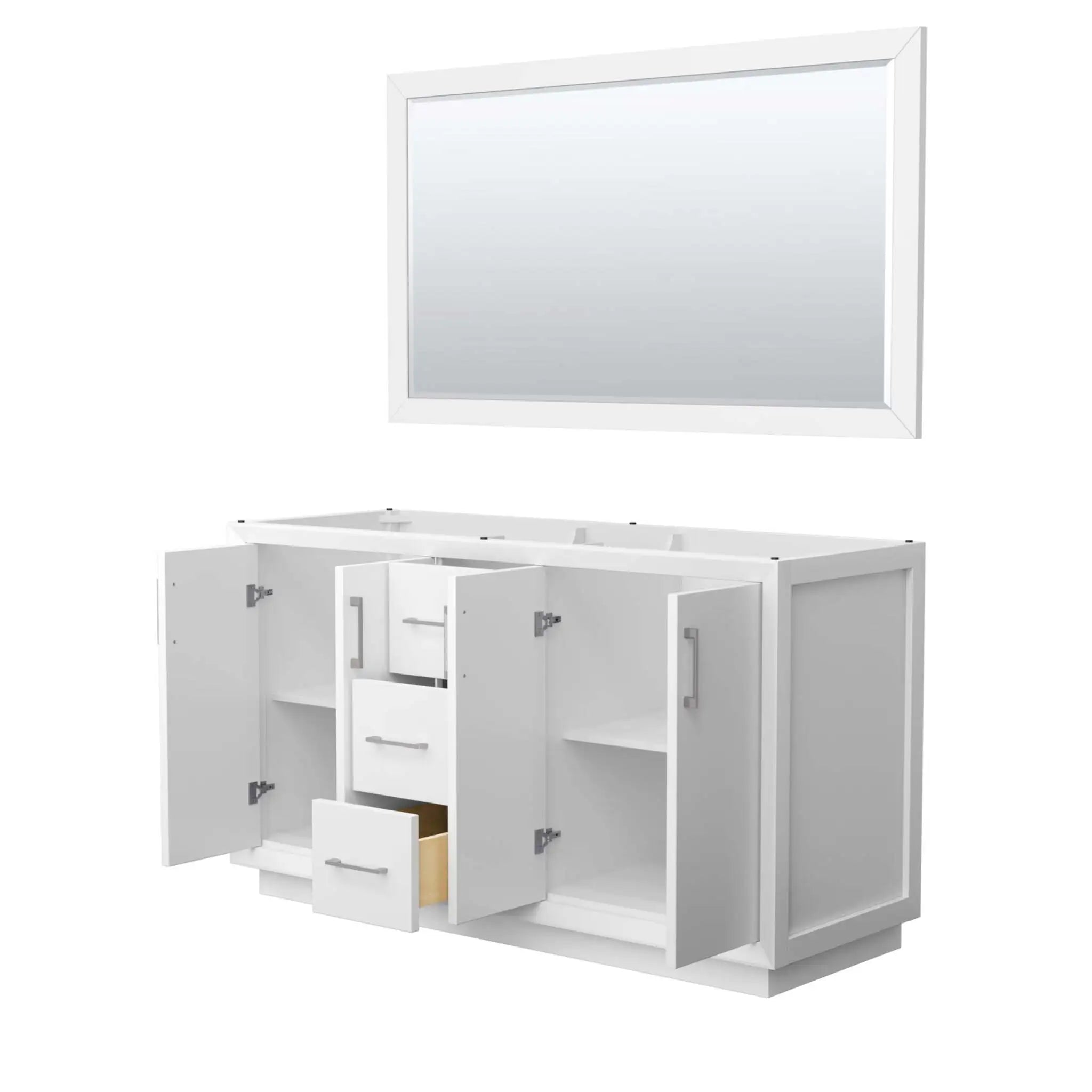 60" Strada Double Bathroom Vanity in White with Brushed Nickel Trim & 58" Mirror by Wyndham