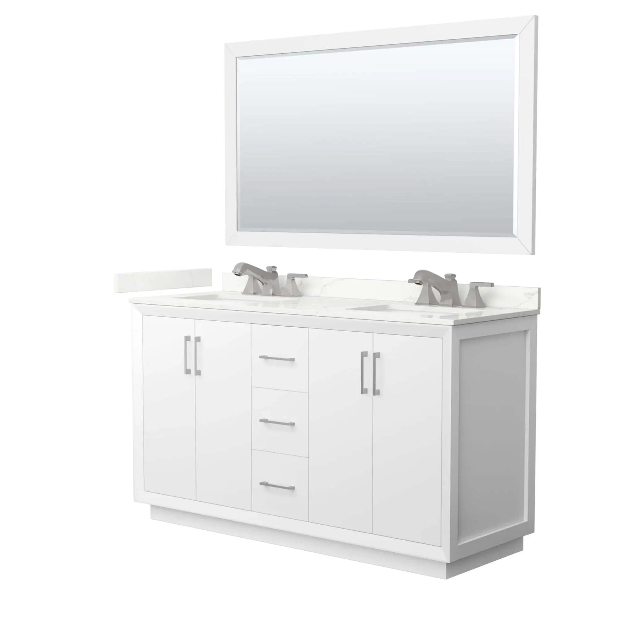 60" Strada Double Bathroom Vanity in White with Brushed Nickel Trim & 58" Mirror by Wyndham