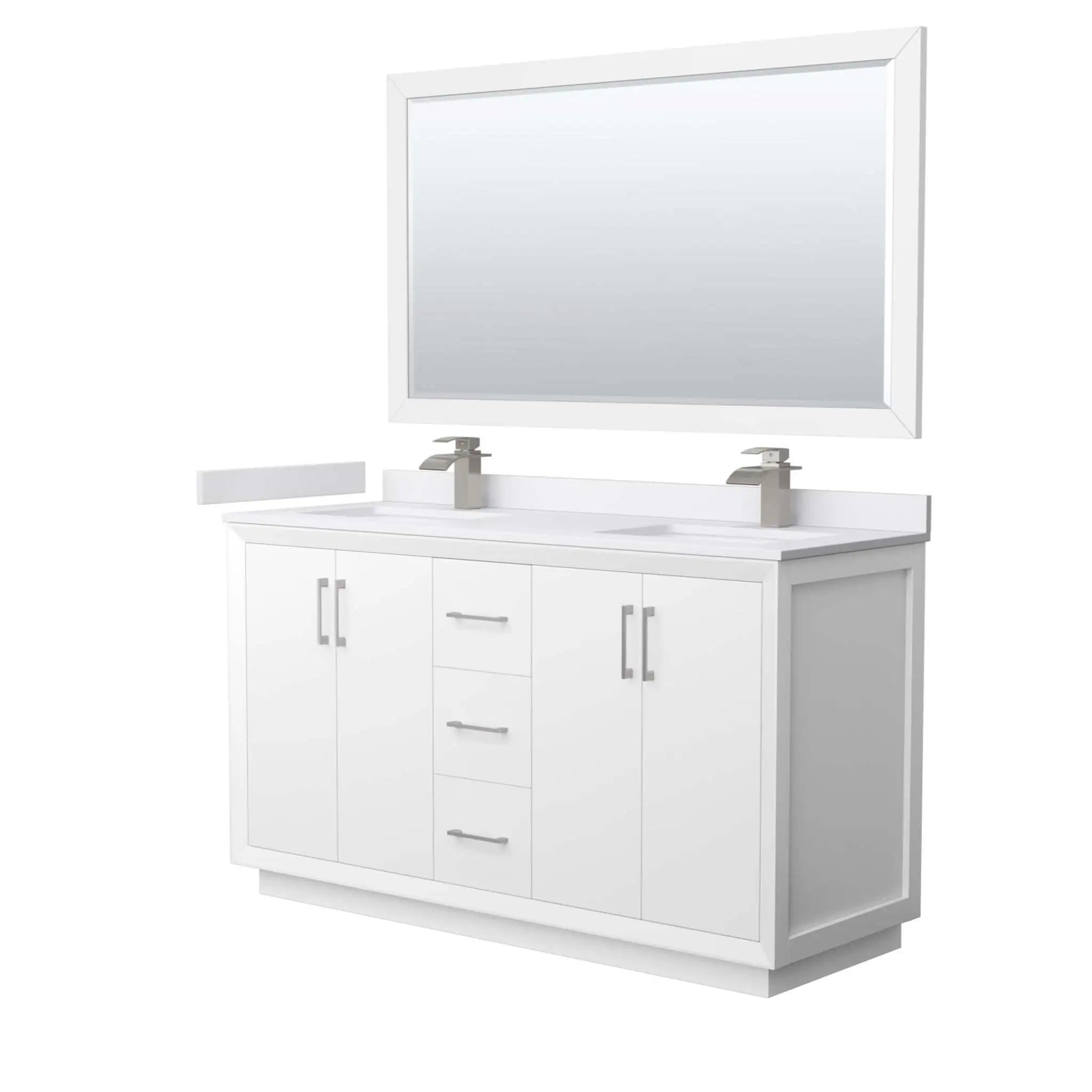 60" Strada Double Bathroom Vanity in White with Brushed Nickel Trim & 58" Mirror by Wyndham
