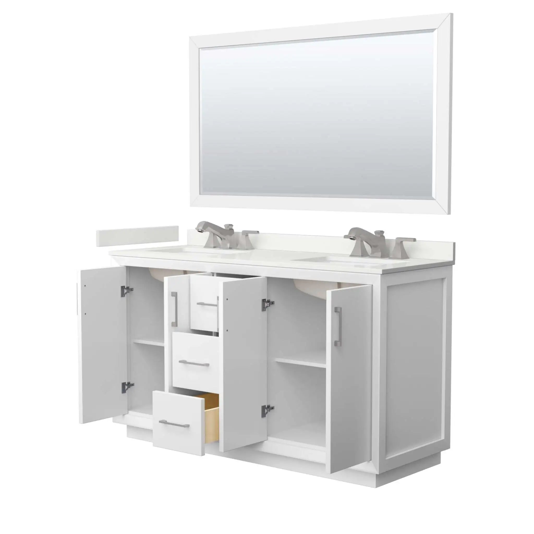 60" Strada Double Bathroom Vanity in White with Brushed Nickel Trim & 58" Mirror by Wyndham