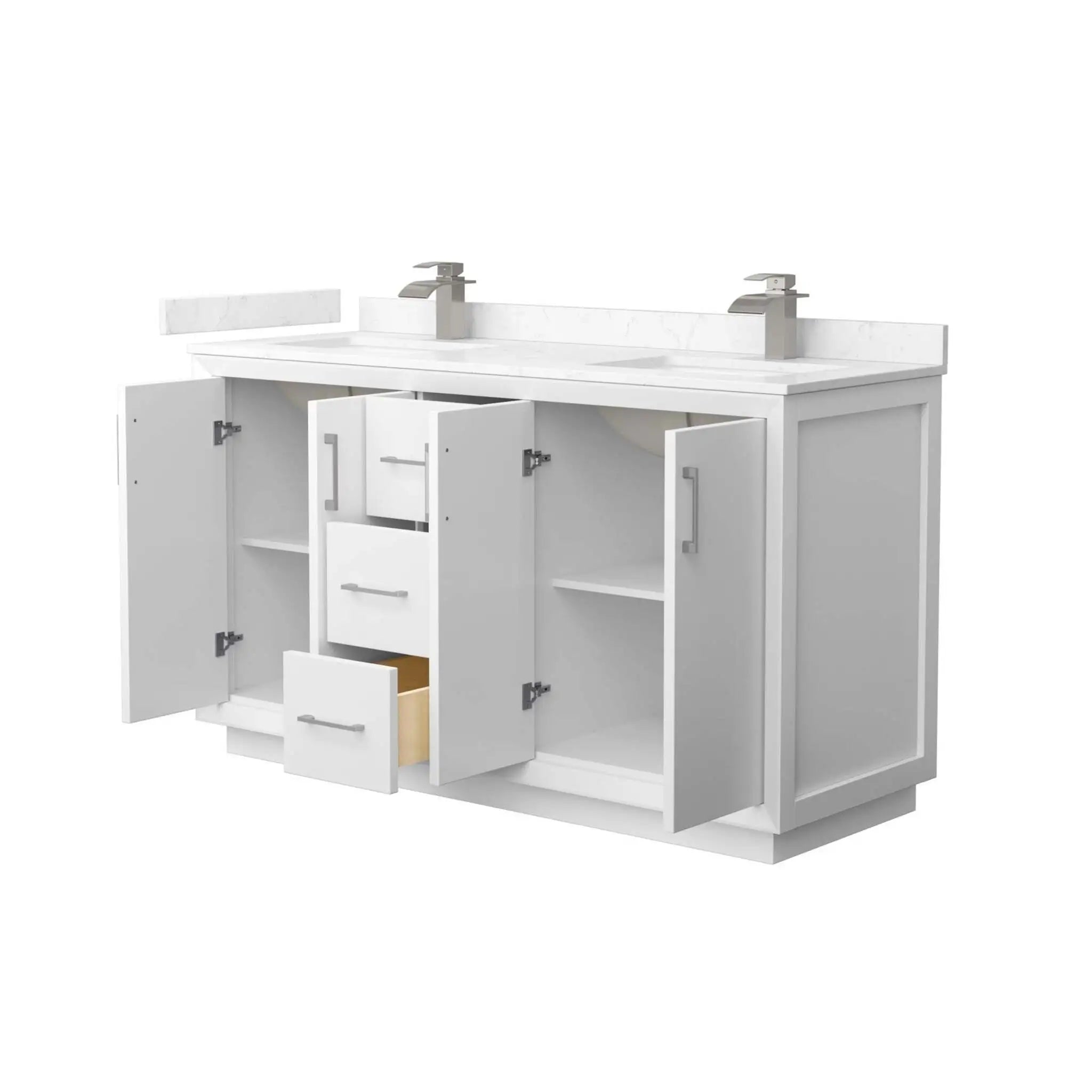 60" Strada Double Bathroom Vanity in White with Brushed Nickel Trim by Wyndham
