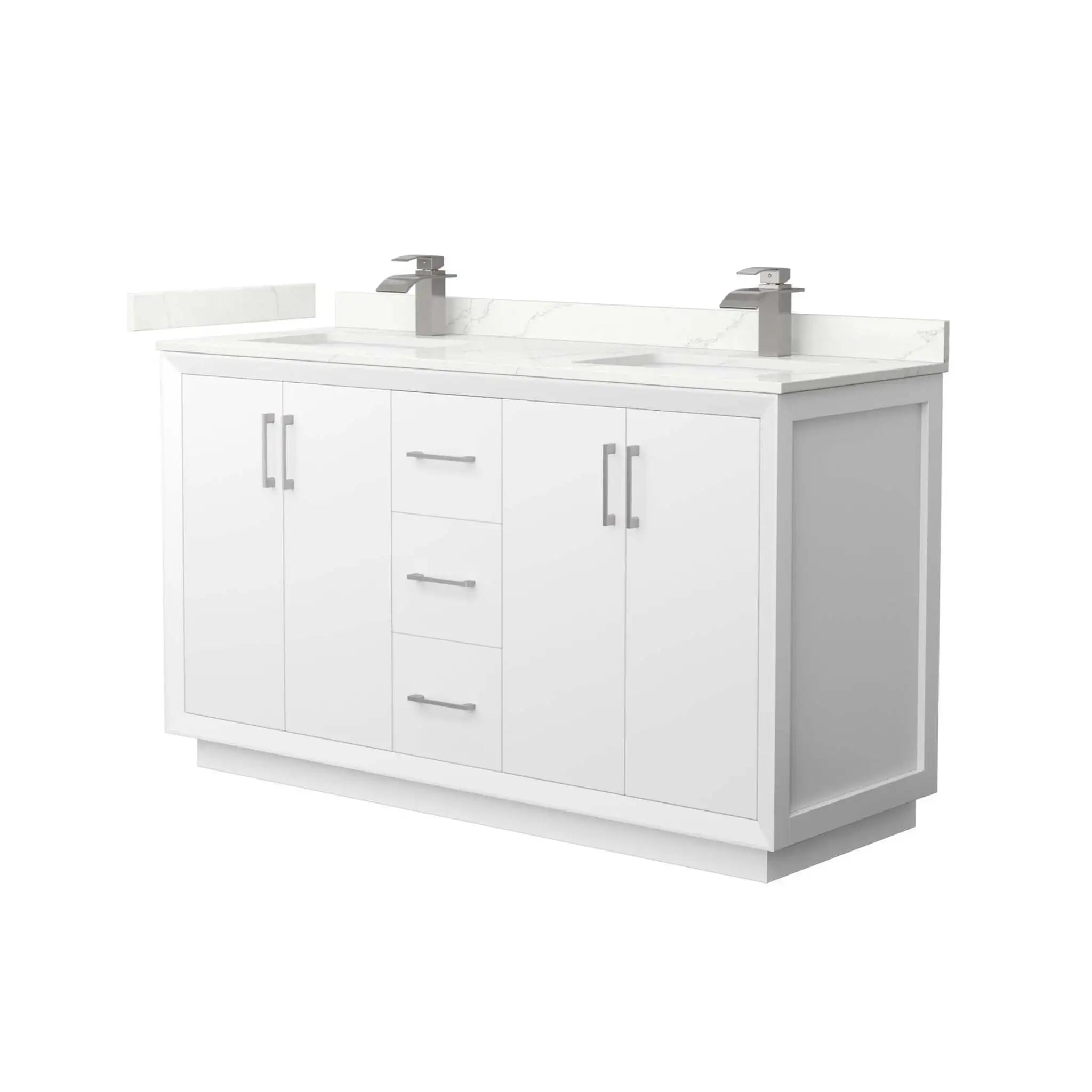 60" Strada Double Bathroom Vanity in White with Brushed Nickel Trim by Wyndham