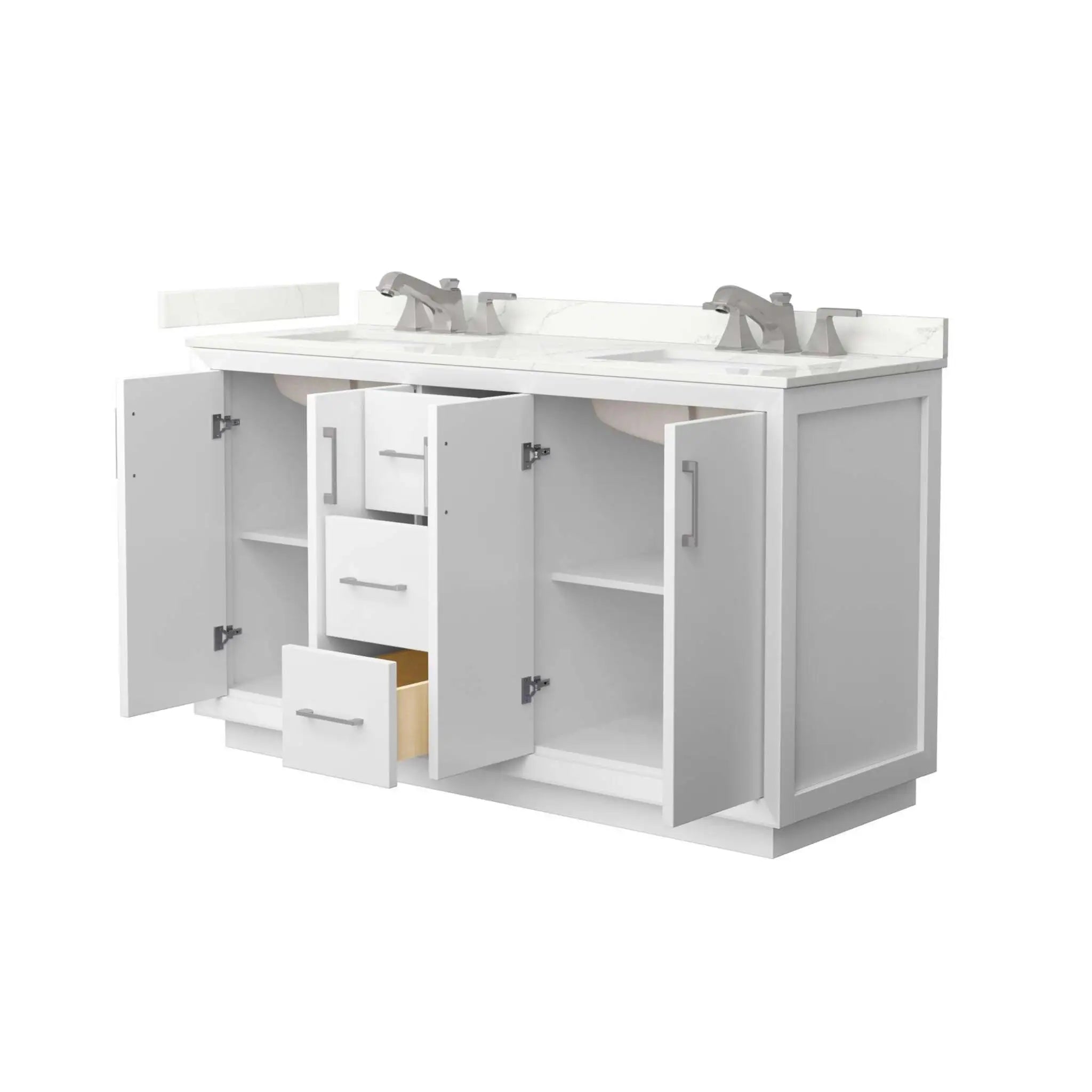 60" Strada Double Bathroom Vanity in White with Brushed Nickel Trim by Wyndham