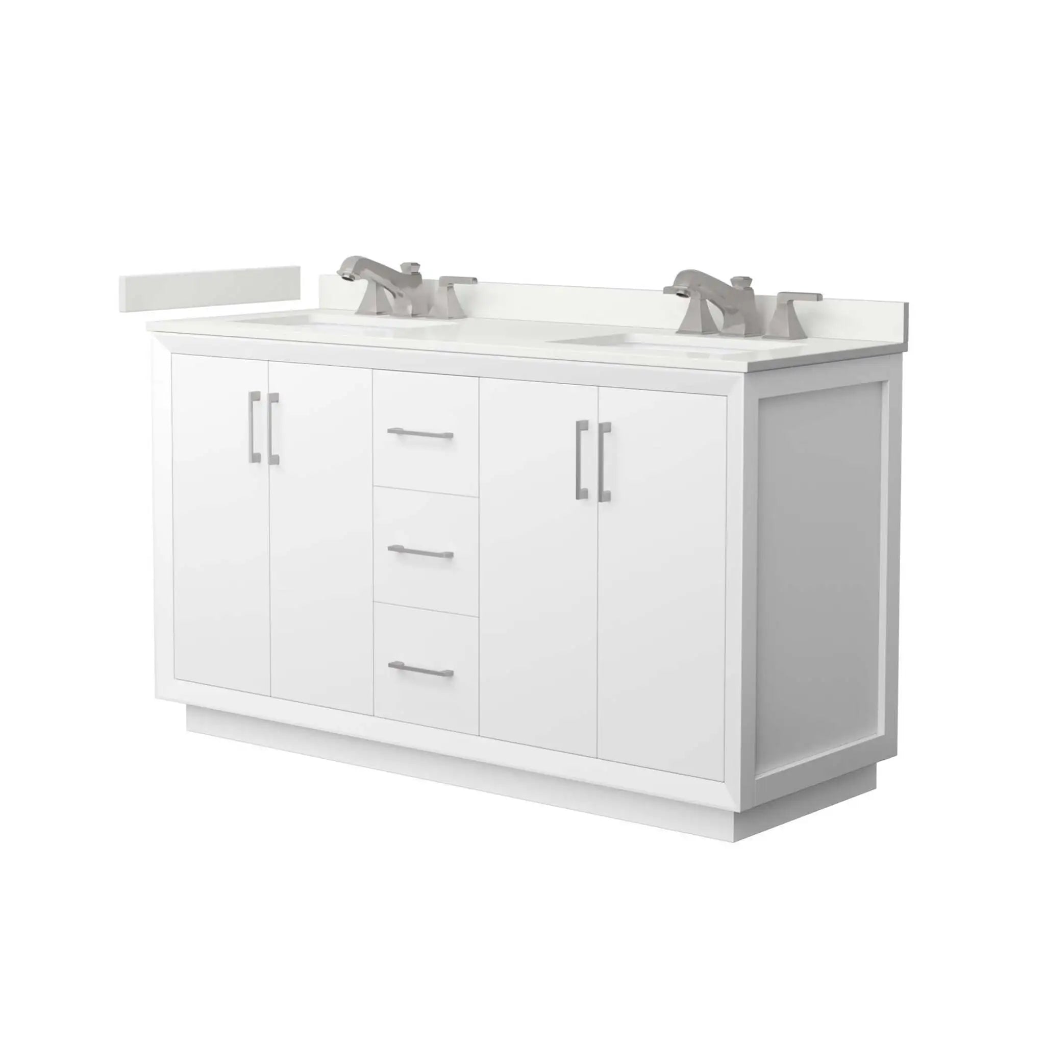 60" Strada Double Bathroom Vanity in White with Brushed Nickel Trim by Wyndham