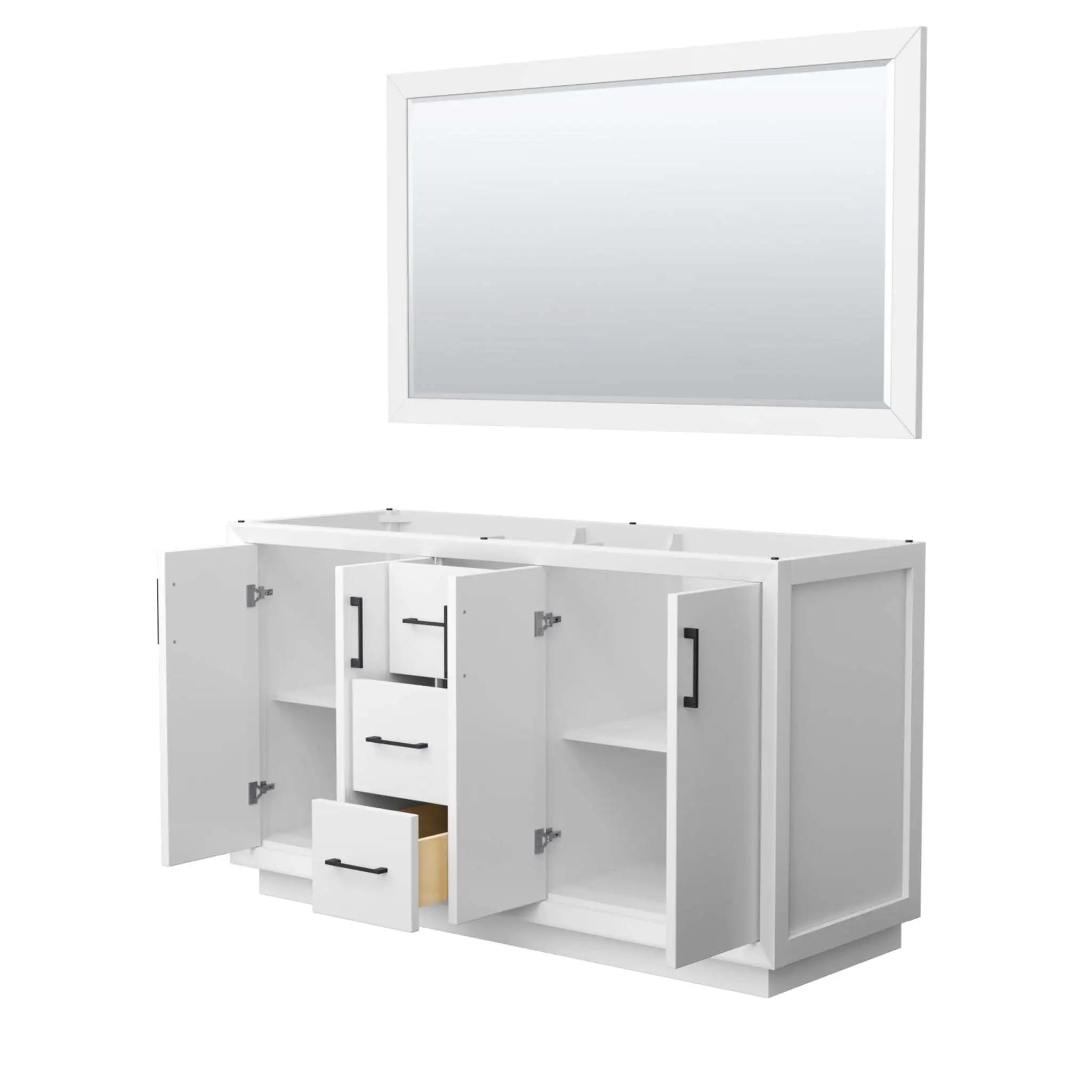 60" Strada Double Bathroom Vanity in White with Matte Black Trim & 58" Mirror by Wyndham