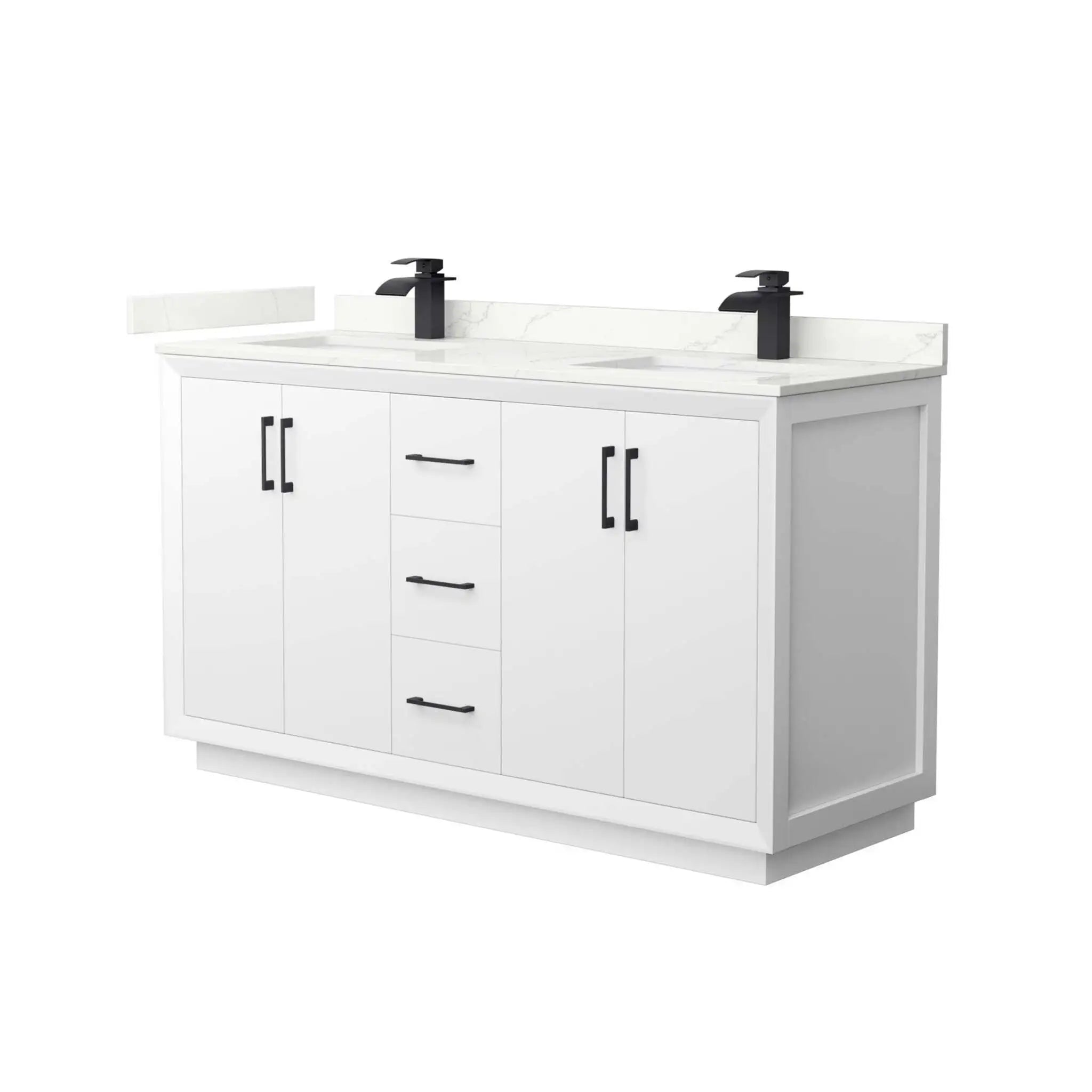 60" Strada Double Bathroom Vanity in White with Matte Black Trim by Wyndham