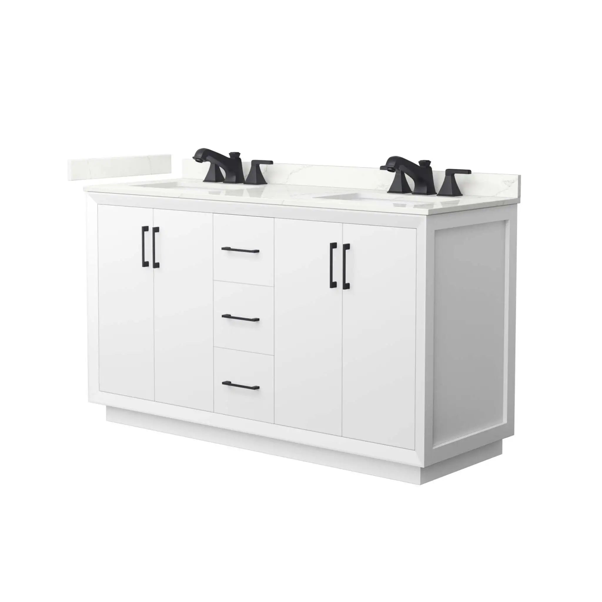 60" Strada Double Bathroom Vanity in White with Matte Black Trim by Wyndham
