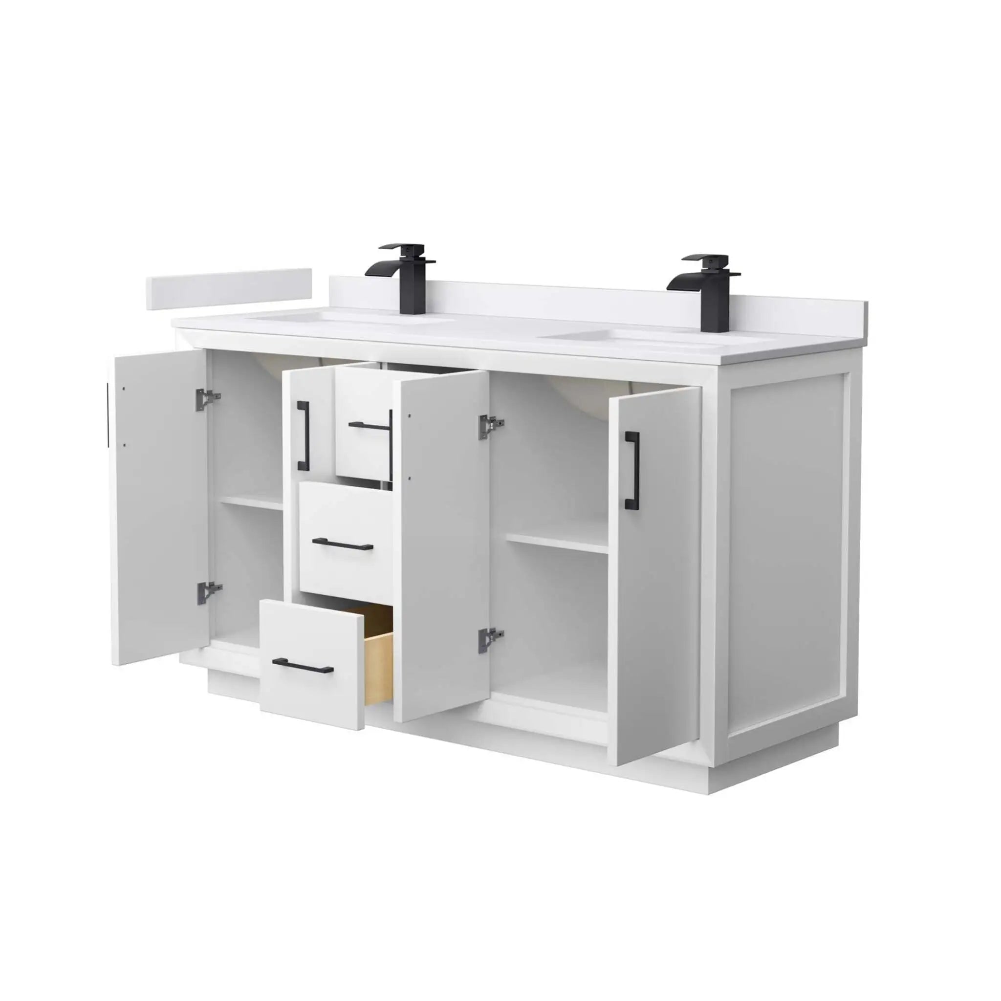 60" Strada Double Bathroom Vanity in White with Matte Black Trim by Wyndham