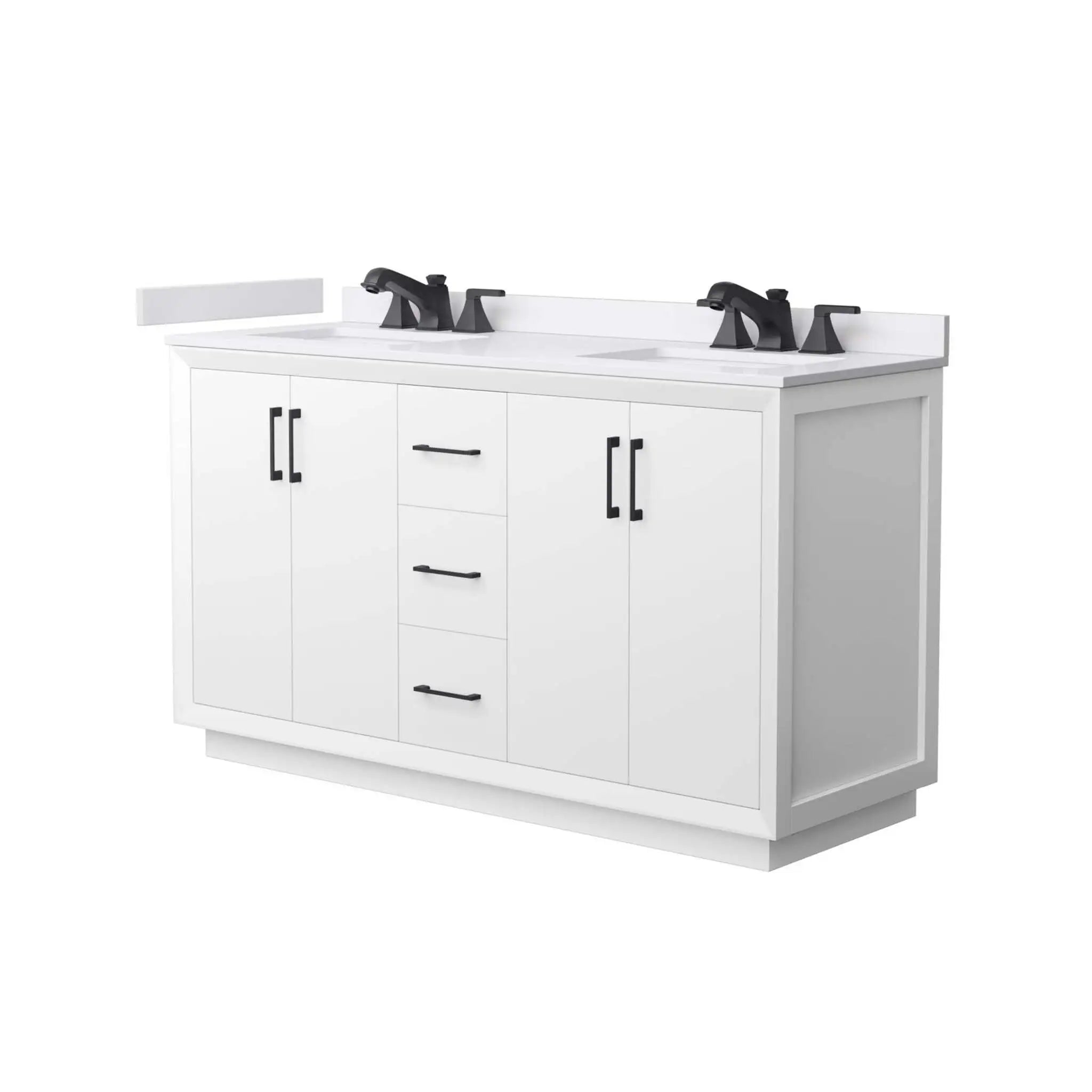 60" Strada Double Bathroom Vanity in White with Matte Black Trim by Wyndham