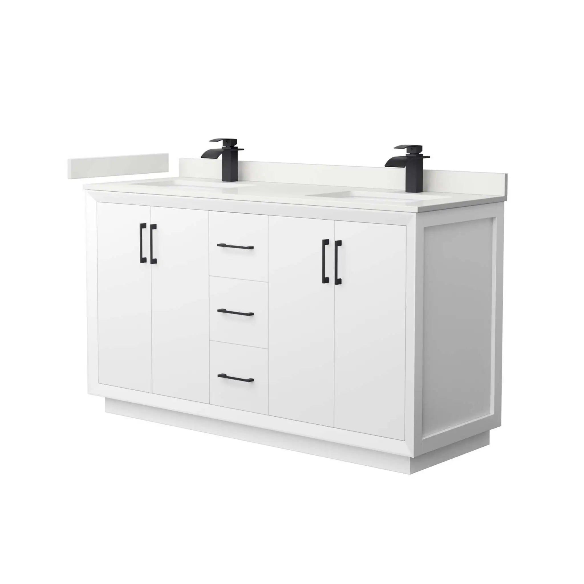 60" Strada Double Bathroom Vanity in White with Matte Black Trim by Wyndham