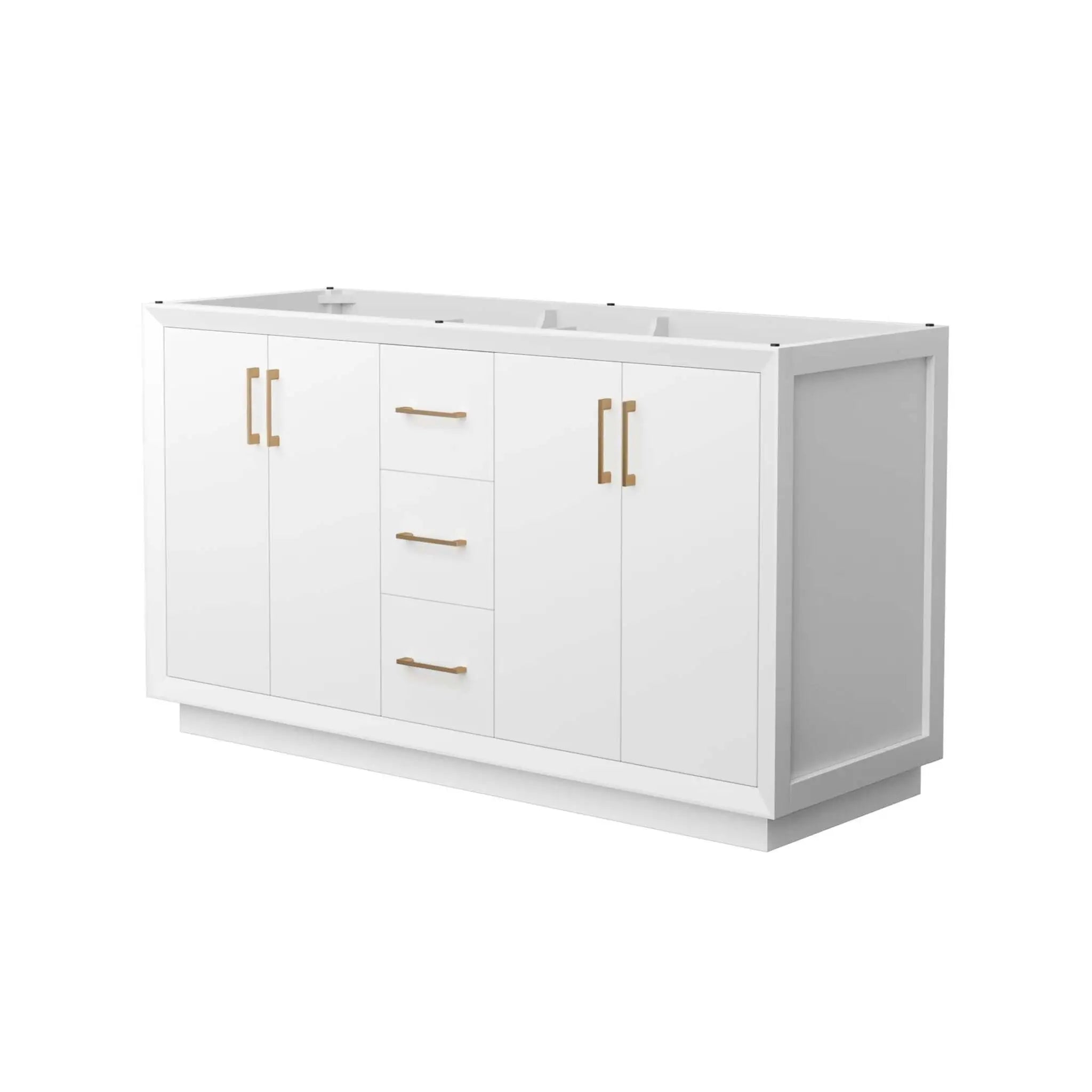 60" Strada Double Bathroom Vanity in White with Satin Bronze Trim by Wyndham