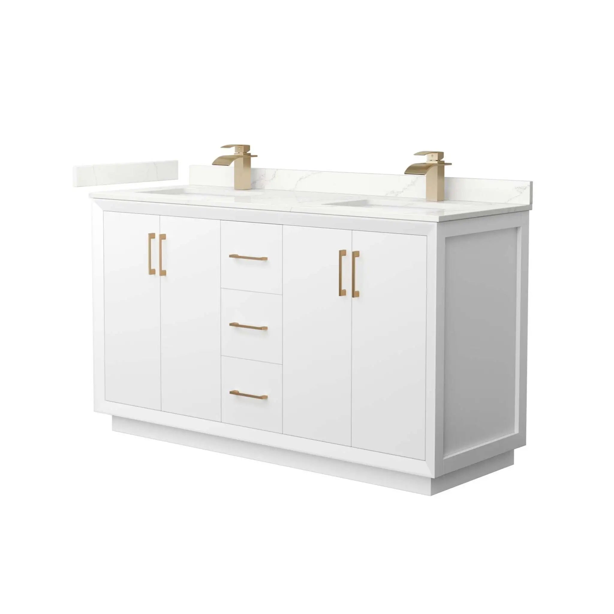 60" Strada Double Bathroom Vanity in White with Satin Bronze Trim by Wyndham