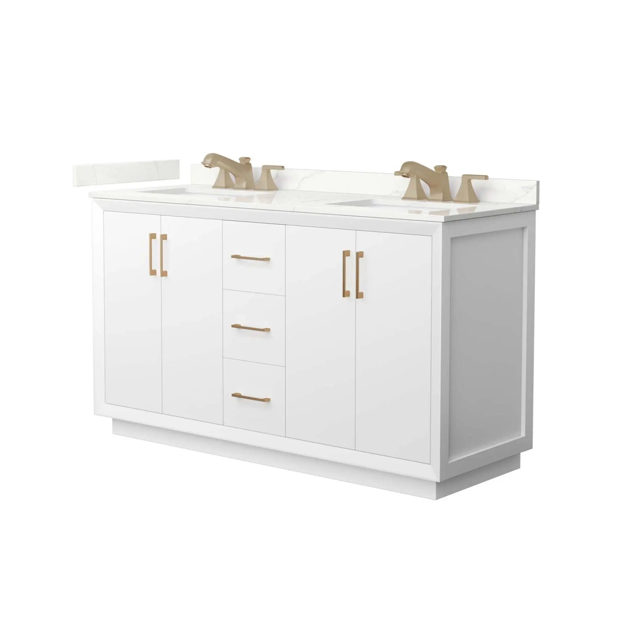 60" Strada Double Bathroom Vanity in White with Satin Bronze Trim by Wyndham