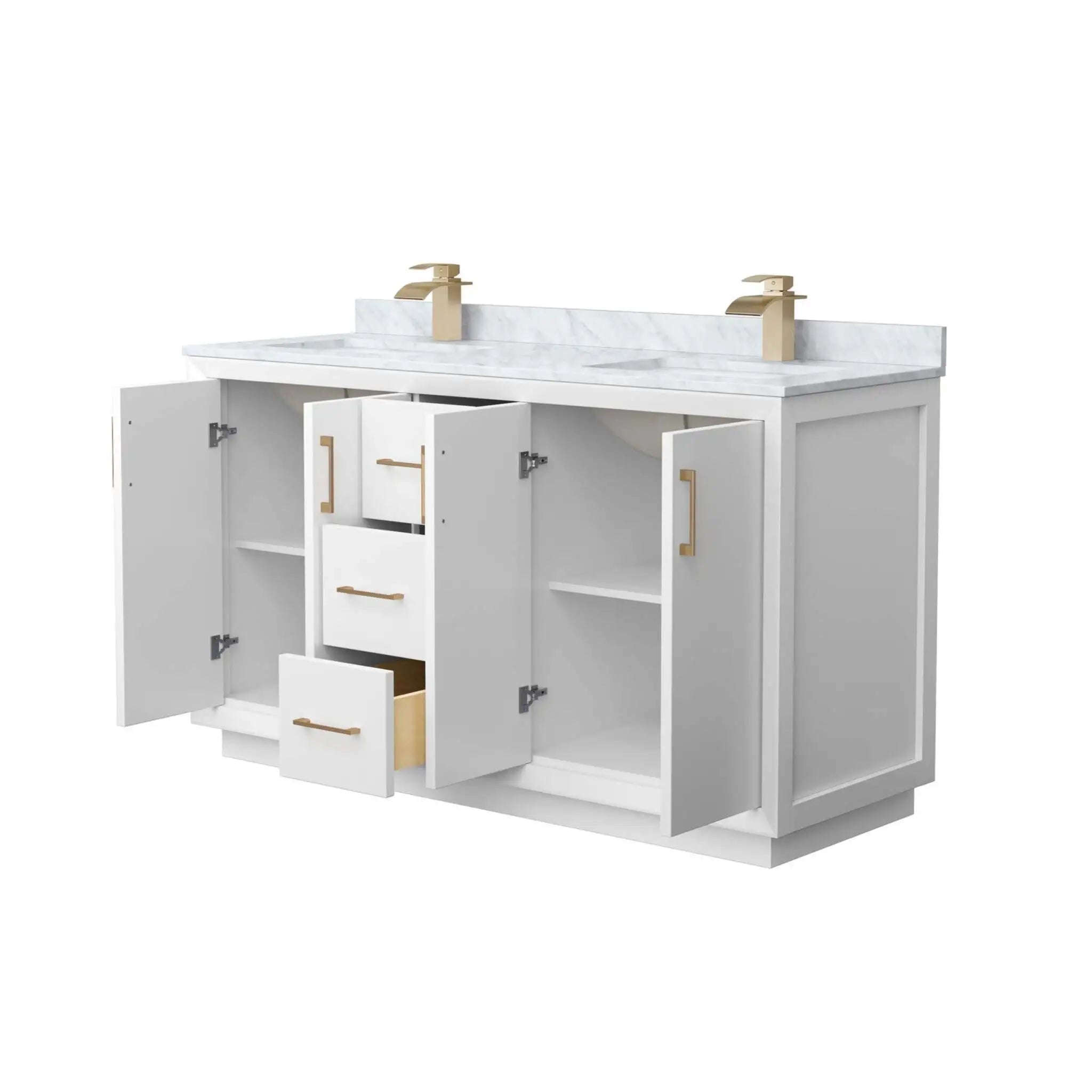 60" Strada Double Bathroom Vanity in White with Satin Bronze Trim by Wyndham