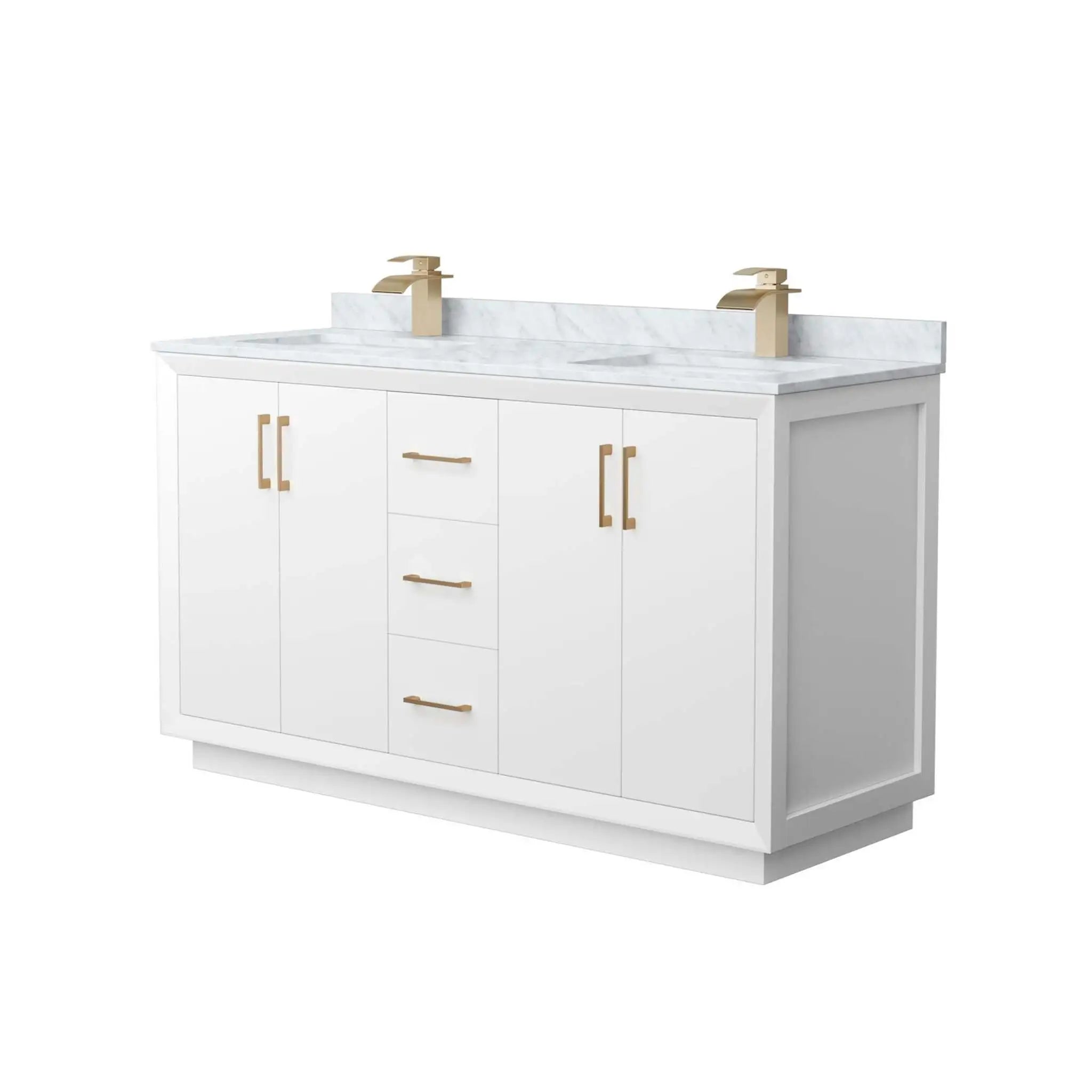 60" Strada Double Bathroom Vanity in White with Satin Bronze Trim by Wyndham