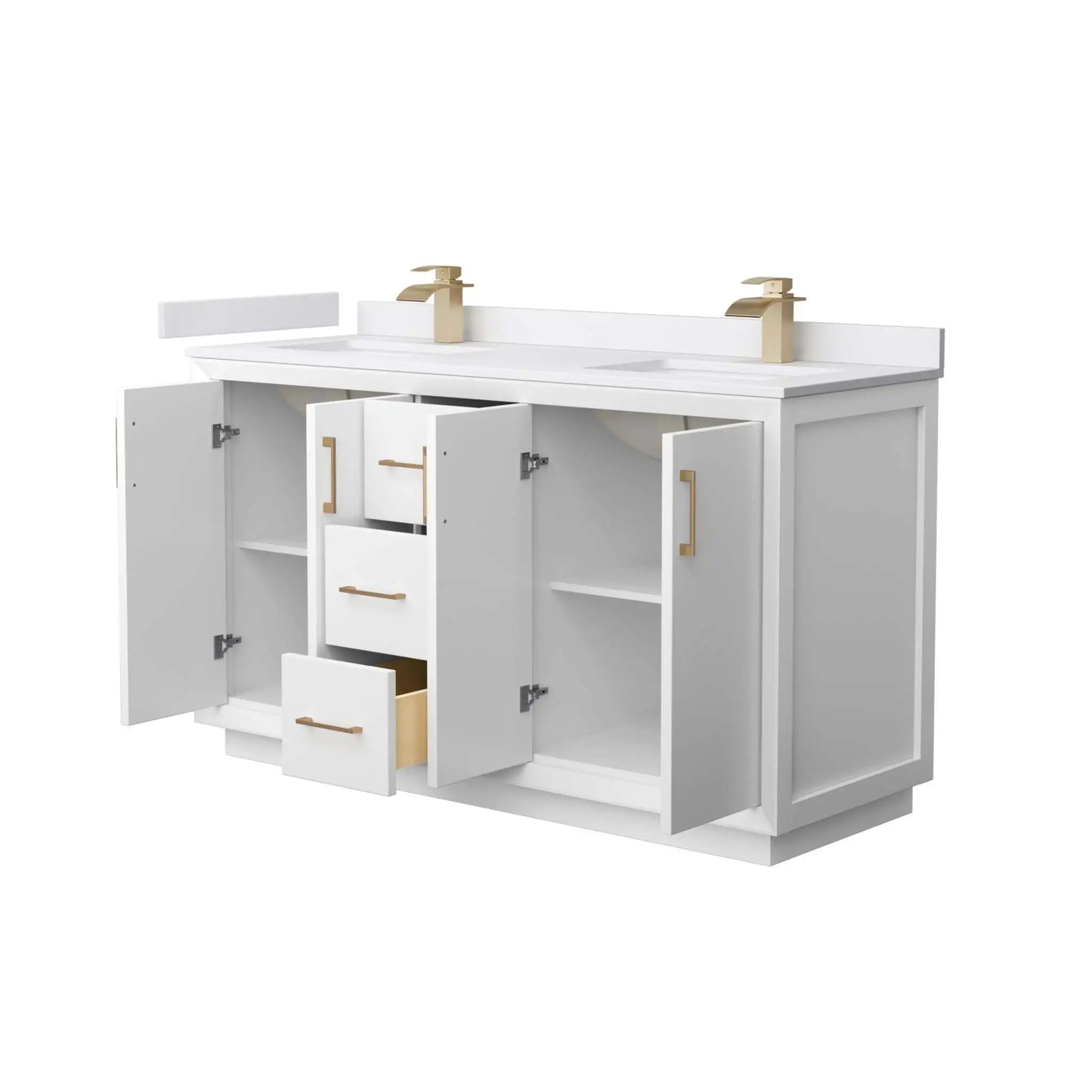 60" Strada Double Bathroom Vanity in White with Satin Bronze Trim by Wyndham