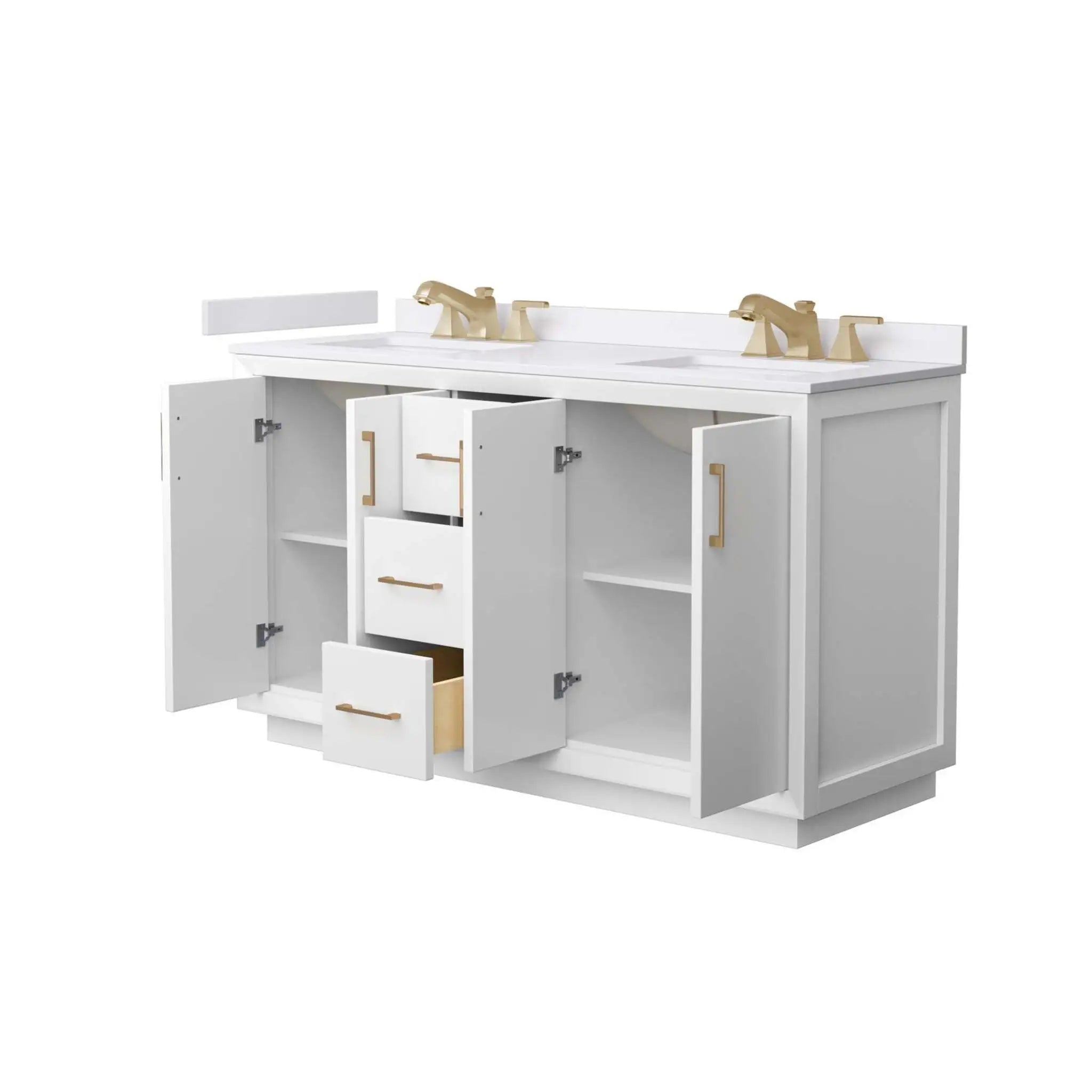 60" Strada Double Bathroom Vanity in White with Satin Bronze Trim by Wyndham