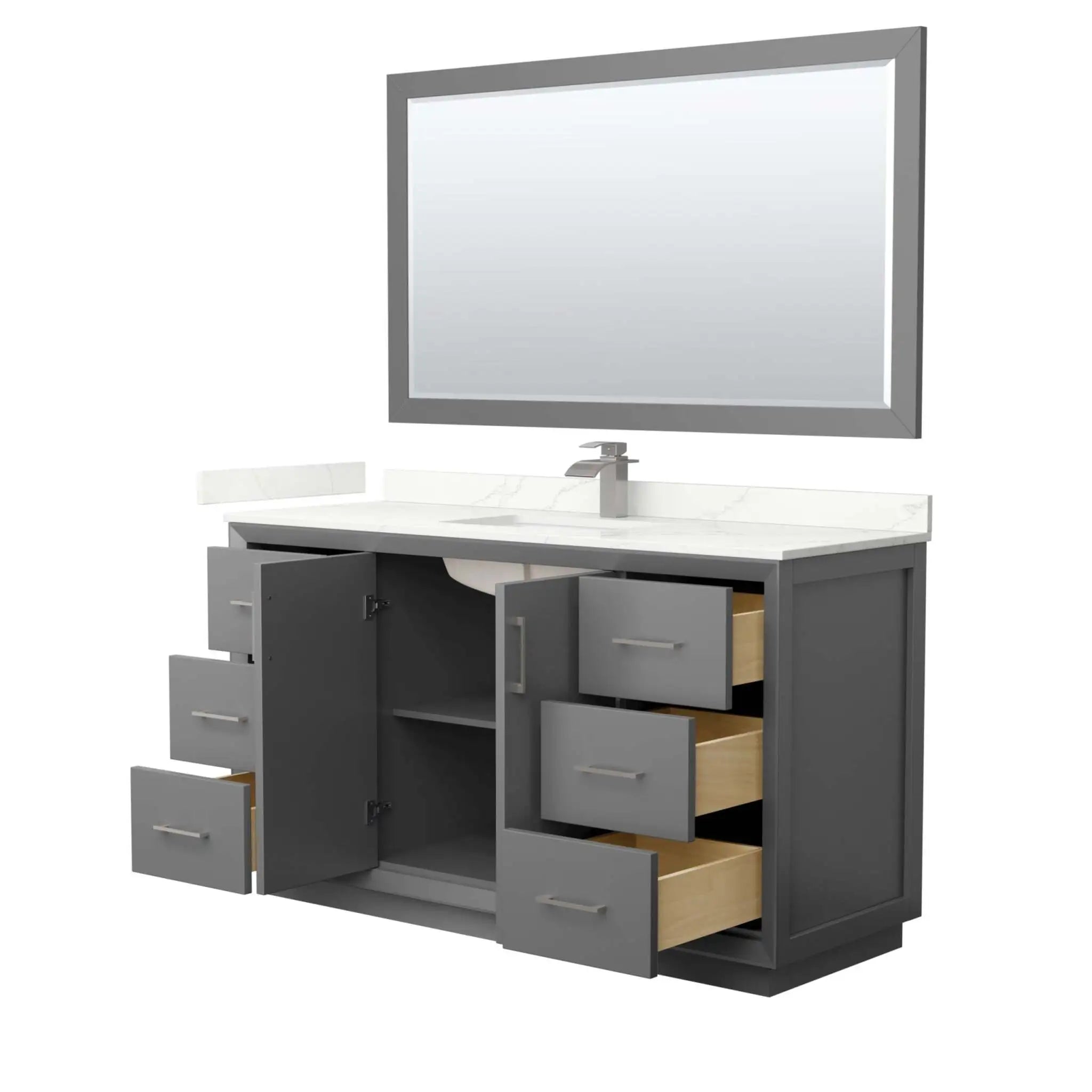 60" Strada Single Bathroom Vanity in Dark Gray with Brushed Nickel Trim & 58" Mirror by Wyndham