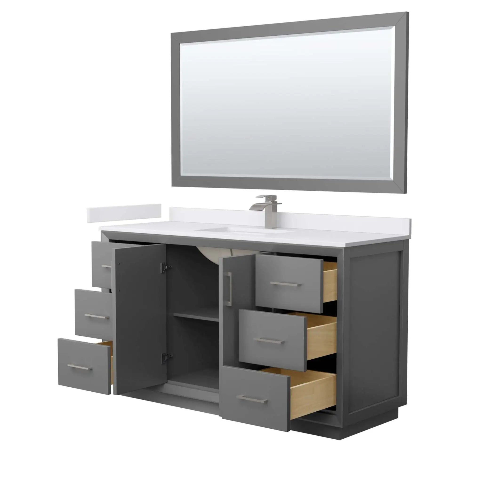 60" Strada Single Bathroom Vanity in Dark Gray with Brushed Nickel Trim & 58" Mirror by Wyndham