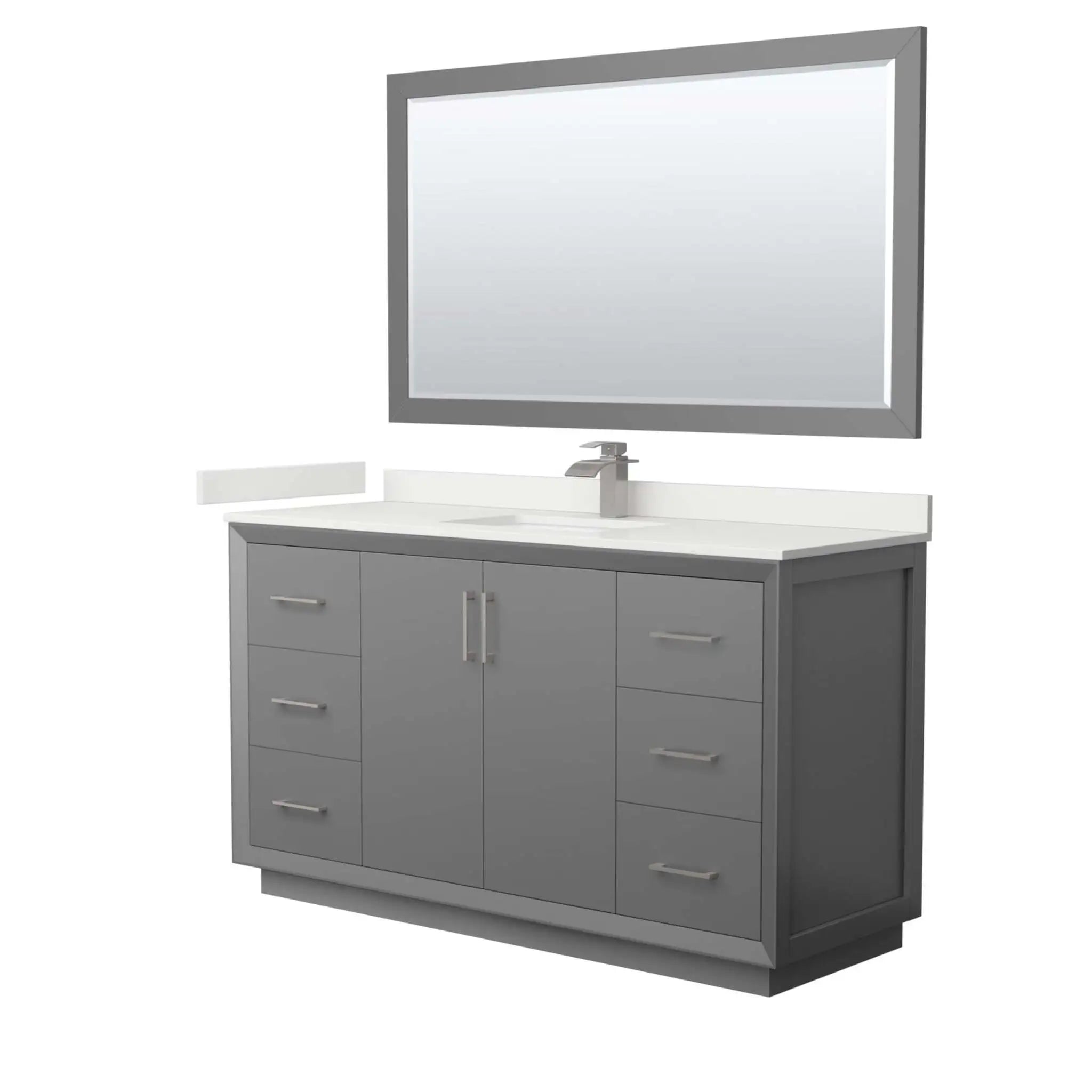 60" Strada Single Bathroom Vanity in Dark Gray with Brushed Nickel Trim & 58" Mirror by Wyndham