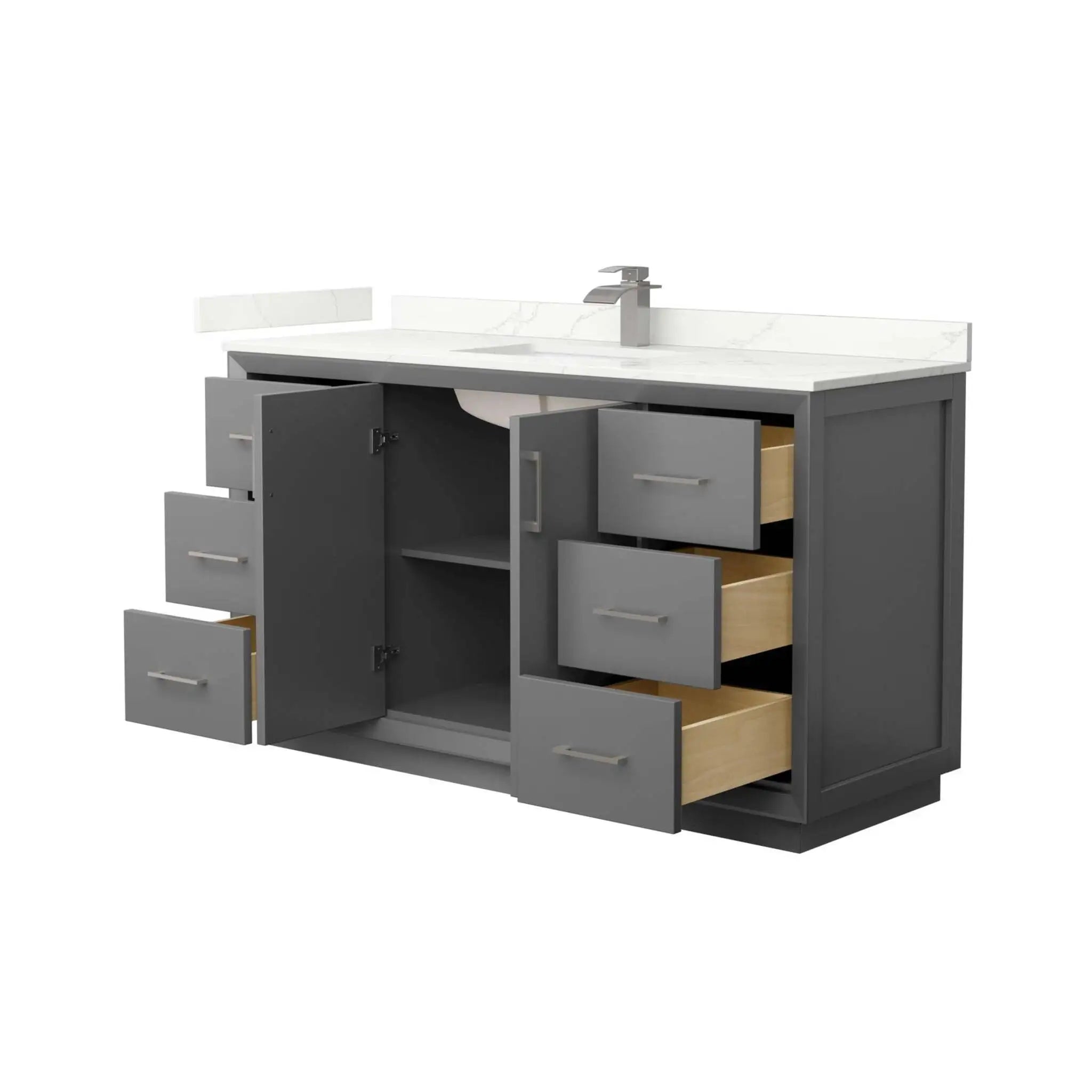 60" Strada Single Bathroom Vanity in Dark Gray with Brushed Nickel Trim by Wyndham