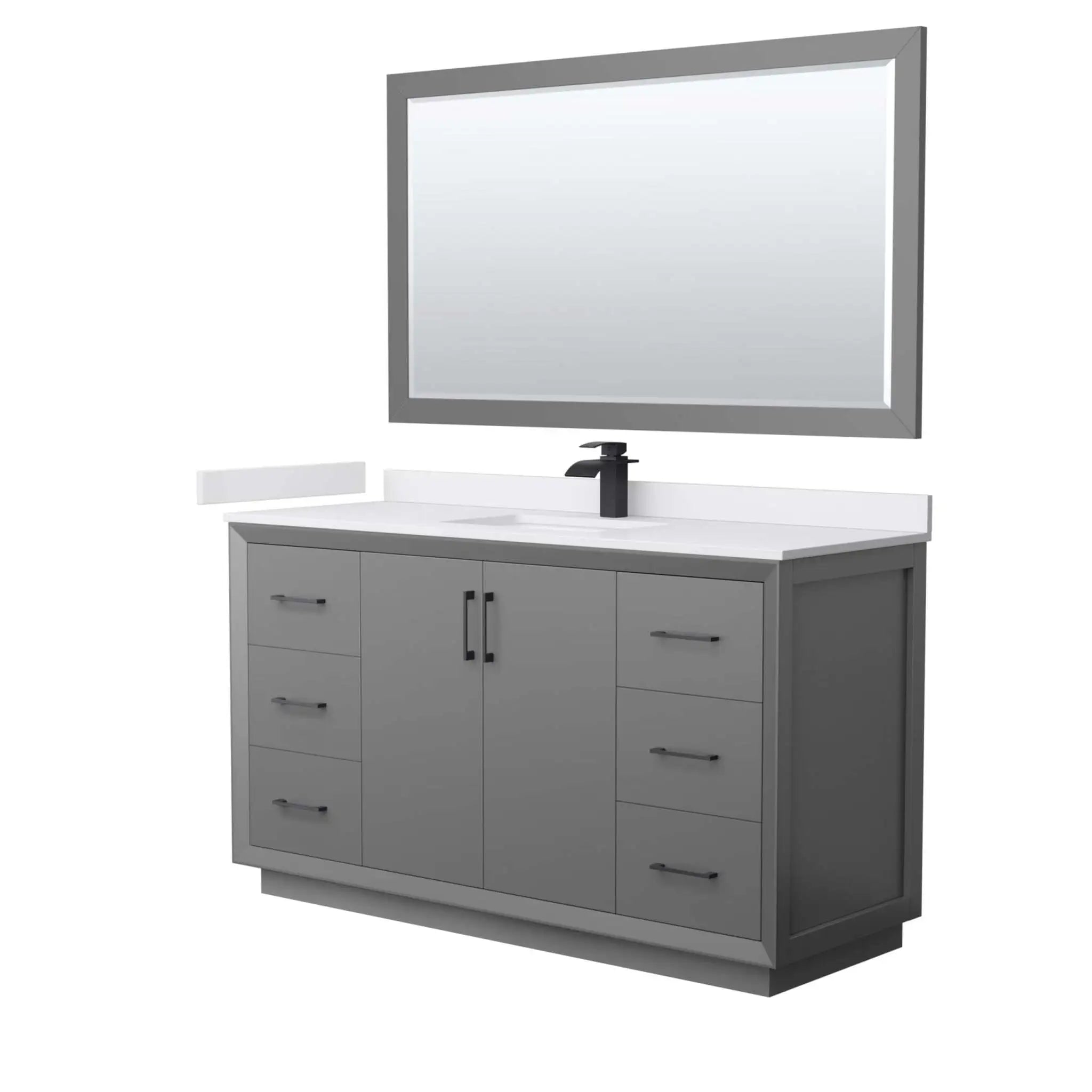 60" Strada Single Bathroom Vanity in Dark Gray with Matte Black Trim & 58" Mirror by Wyndham