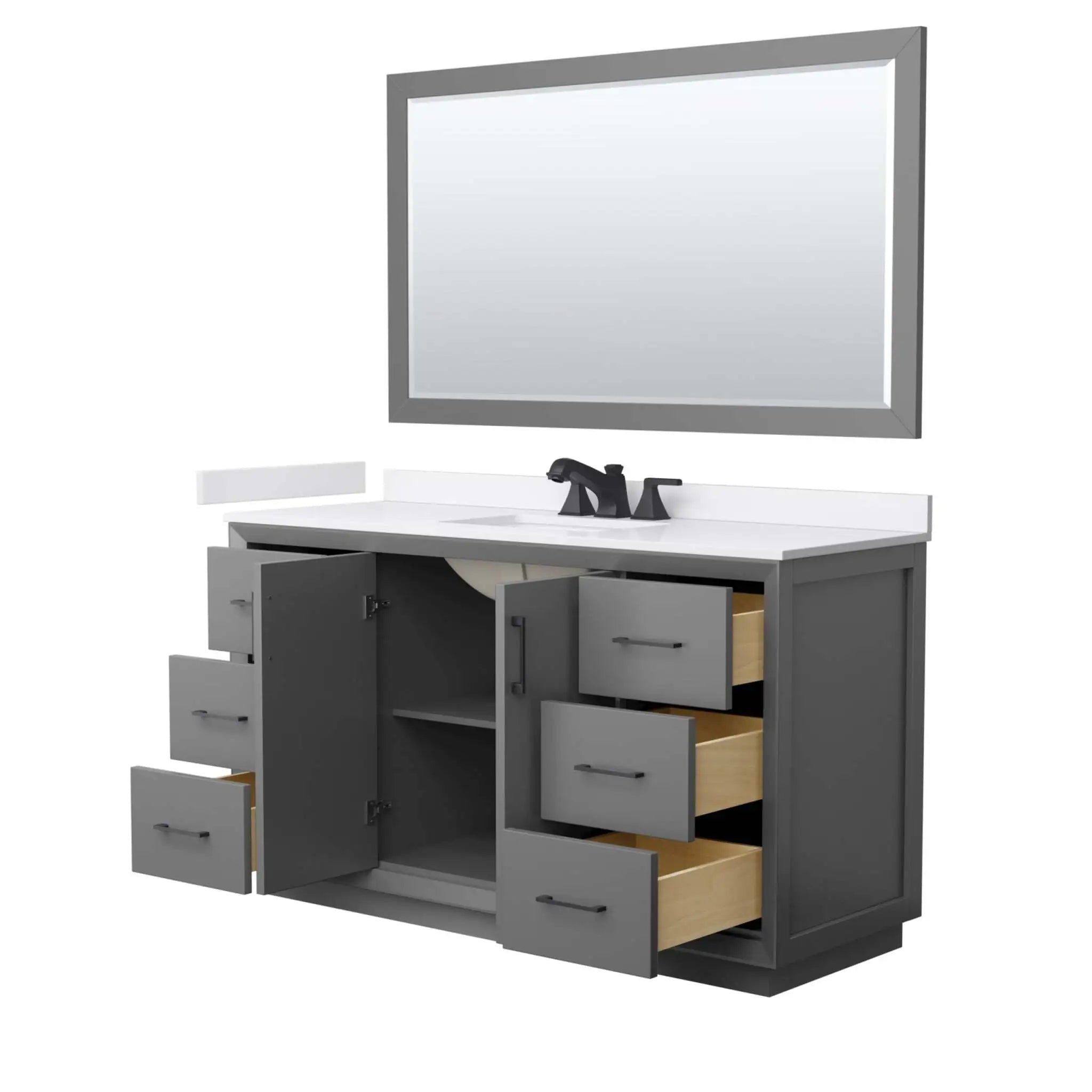 60" Strada Single Bathroom Vanity in Dark Gray with Matte Black Trim & 58" Mirror by Wyndham