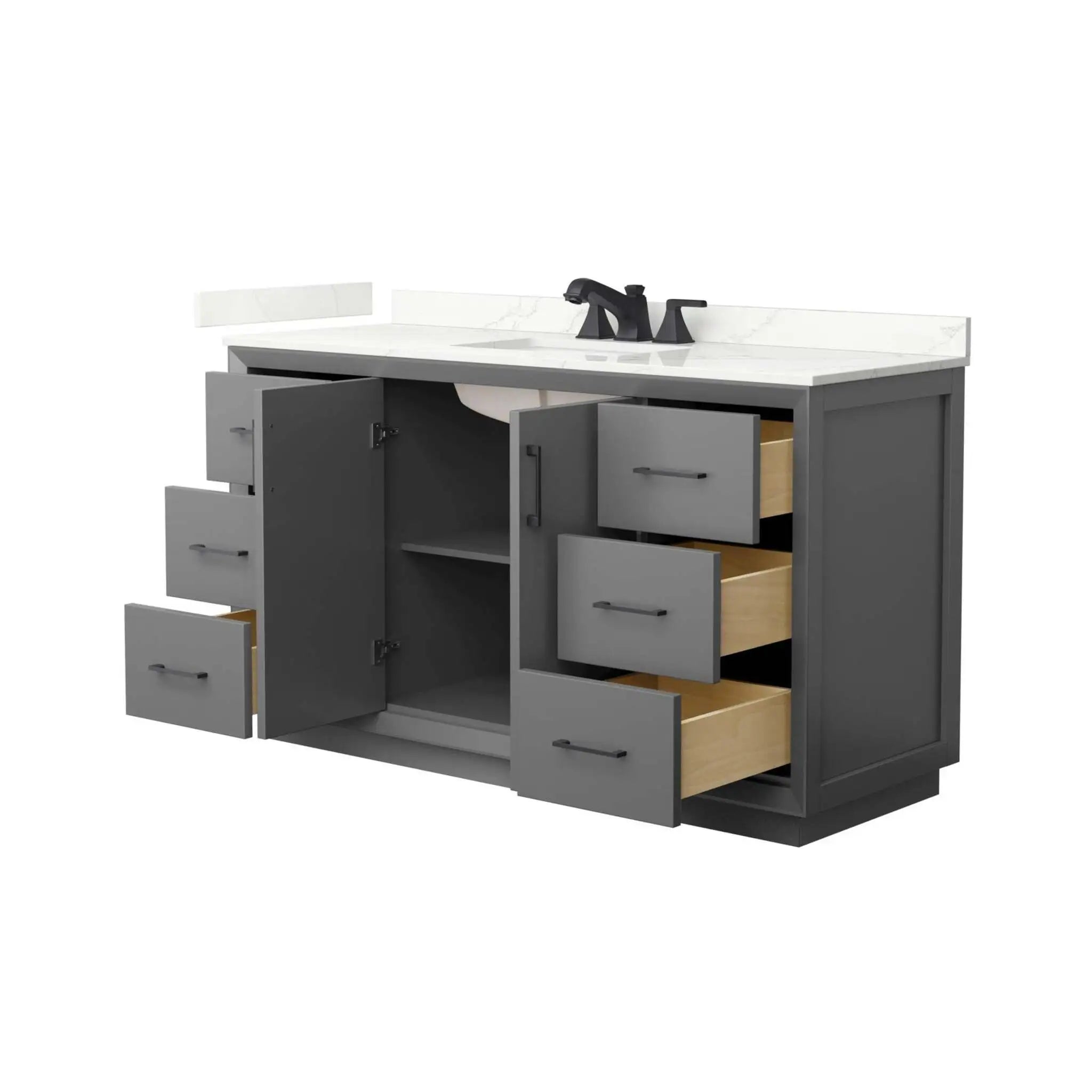 60" Strada Single Bathroom Vanity in Dark Gray with Matte Black Trim by Wyndham
