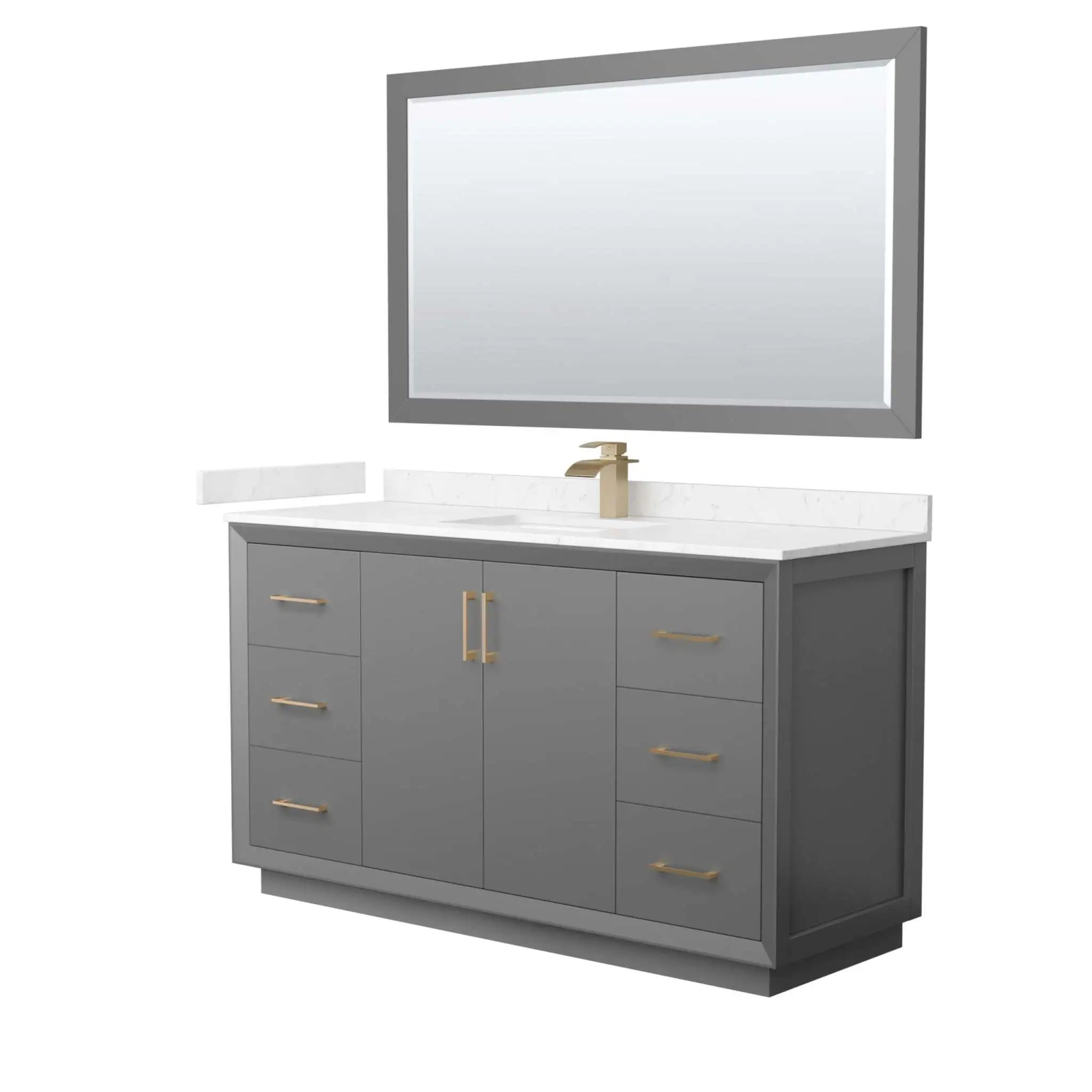 60" Strada Single Bathroom Vanity in Dark Gray with Satin Bronze Trim & 58" Mirror by Wyndham