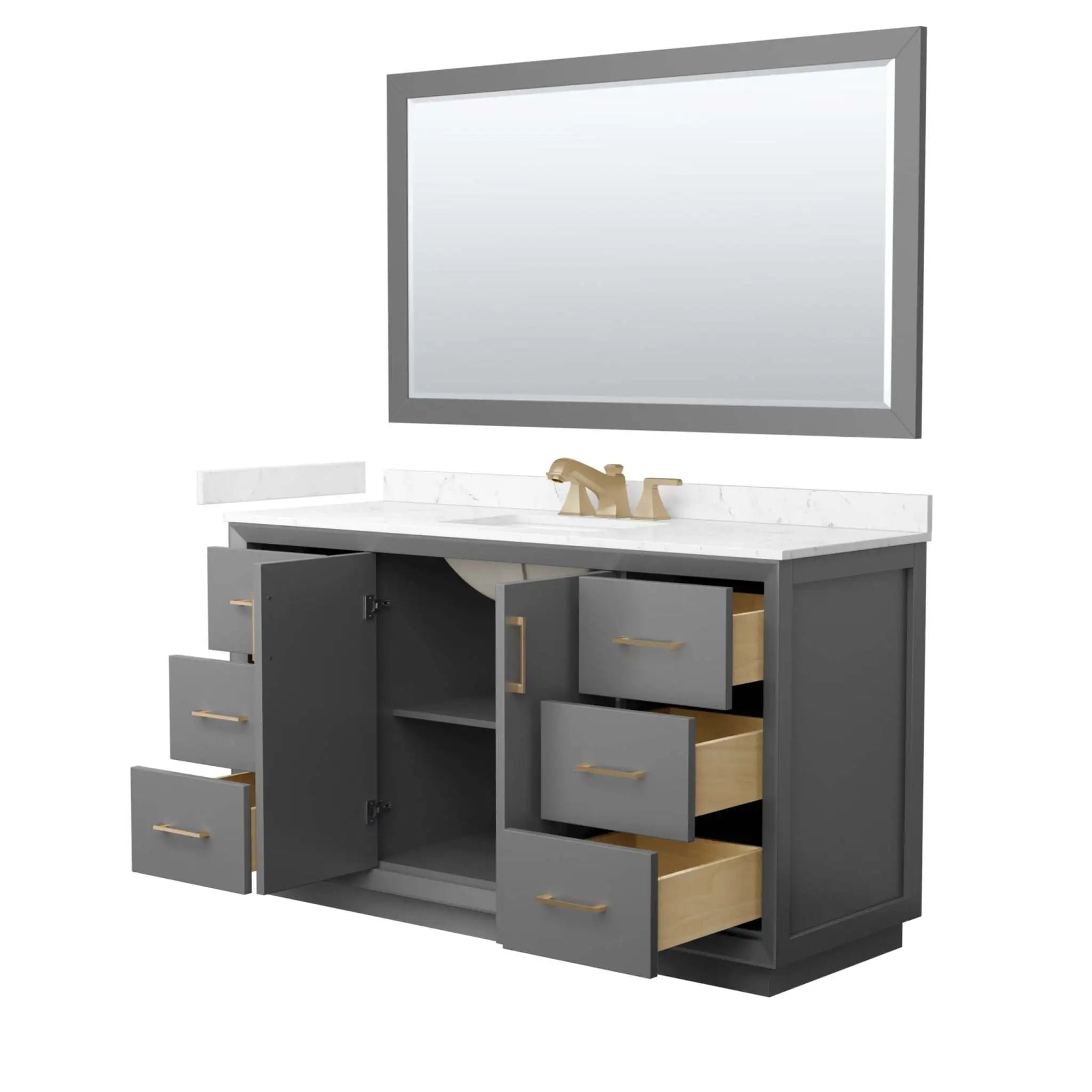 60" Strada Single Bathroom Vanity in Dark Gray with Satin Bronze Trim & 58" Mirror by Wyndham