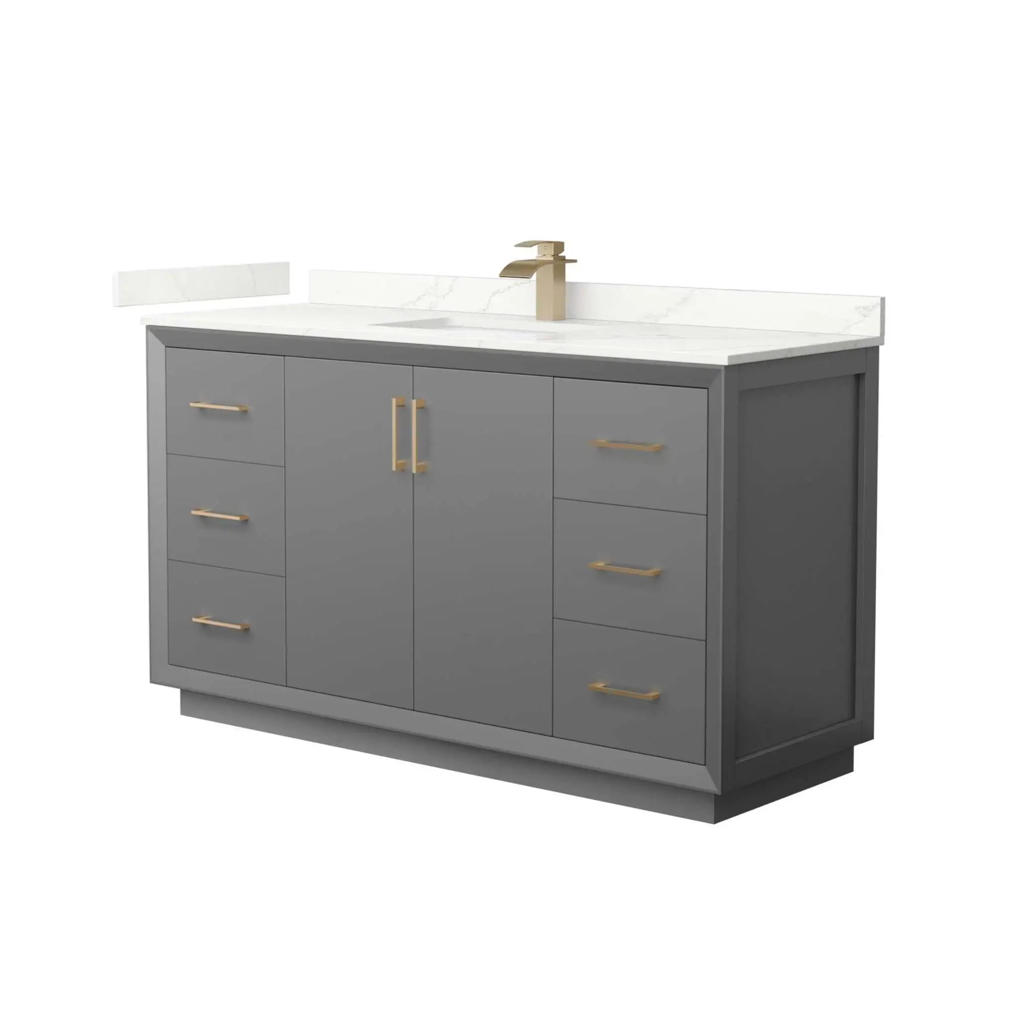 60" Strada Single Bathroom Vanity in Dark Gray with Satin Bronze Trim by Wyndham