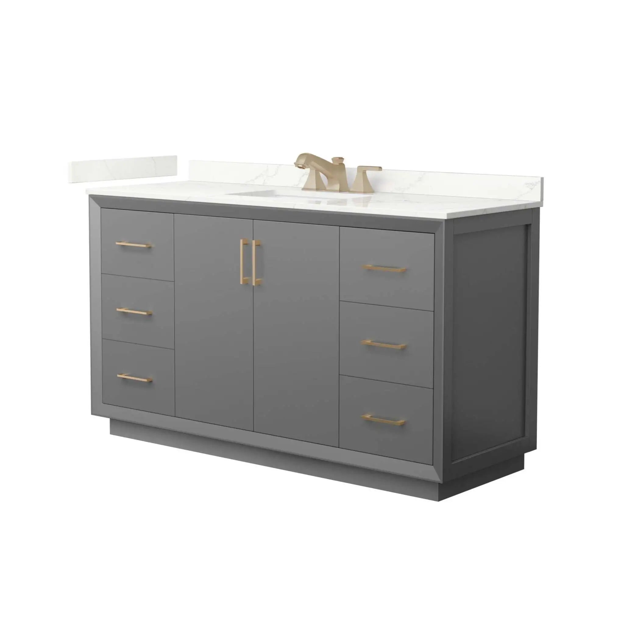 60" Strada Single Bathroom Vanity in Dark Gray with Satin Bronze Trim by Wyndham