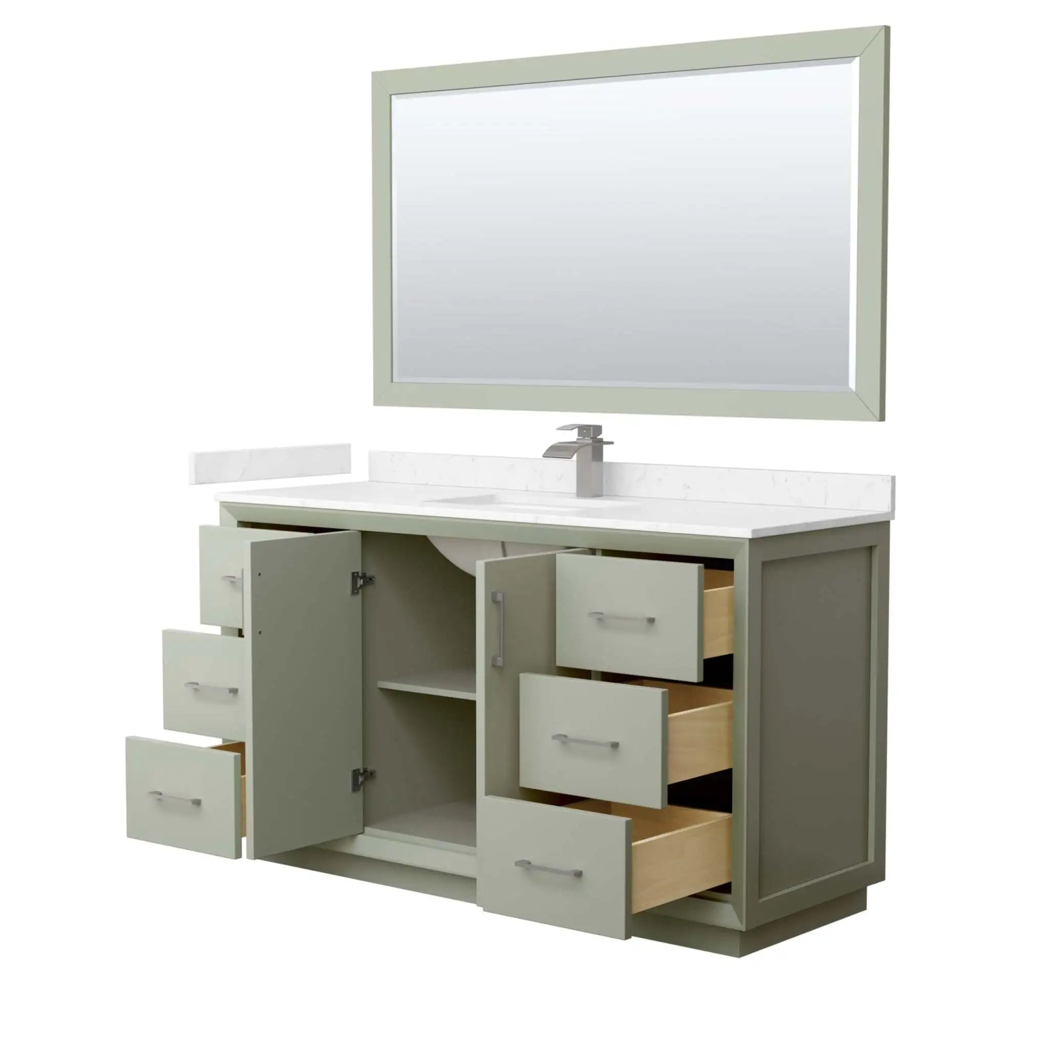 60" Strada Single Bathroom Vanity in Light Green with Brushed Nickel Trim & 58" Mirror by Wyndham