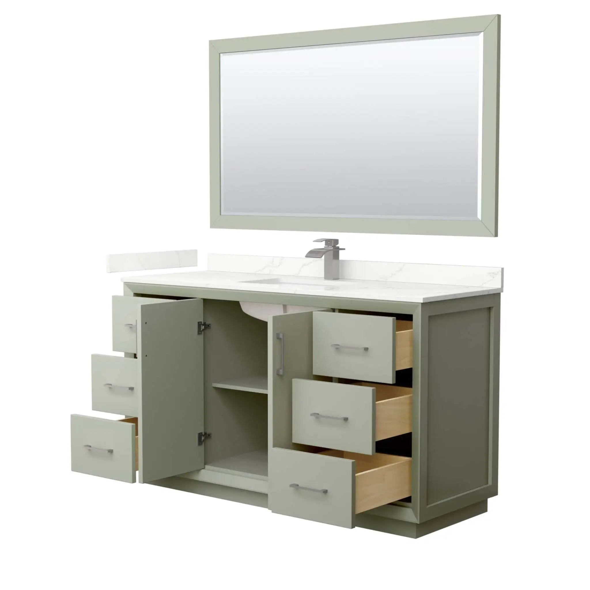 60" Strada Single Bathroom Vanity in Light Green with Brushed Nickel Trim & 58" Mirror by Wyndham