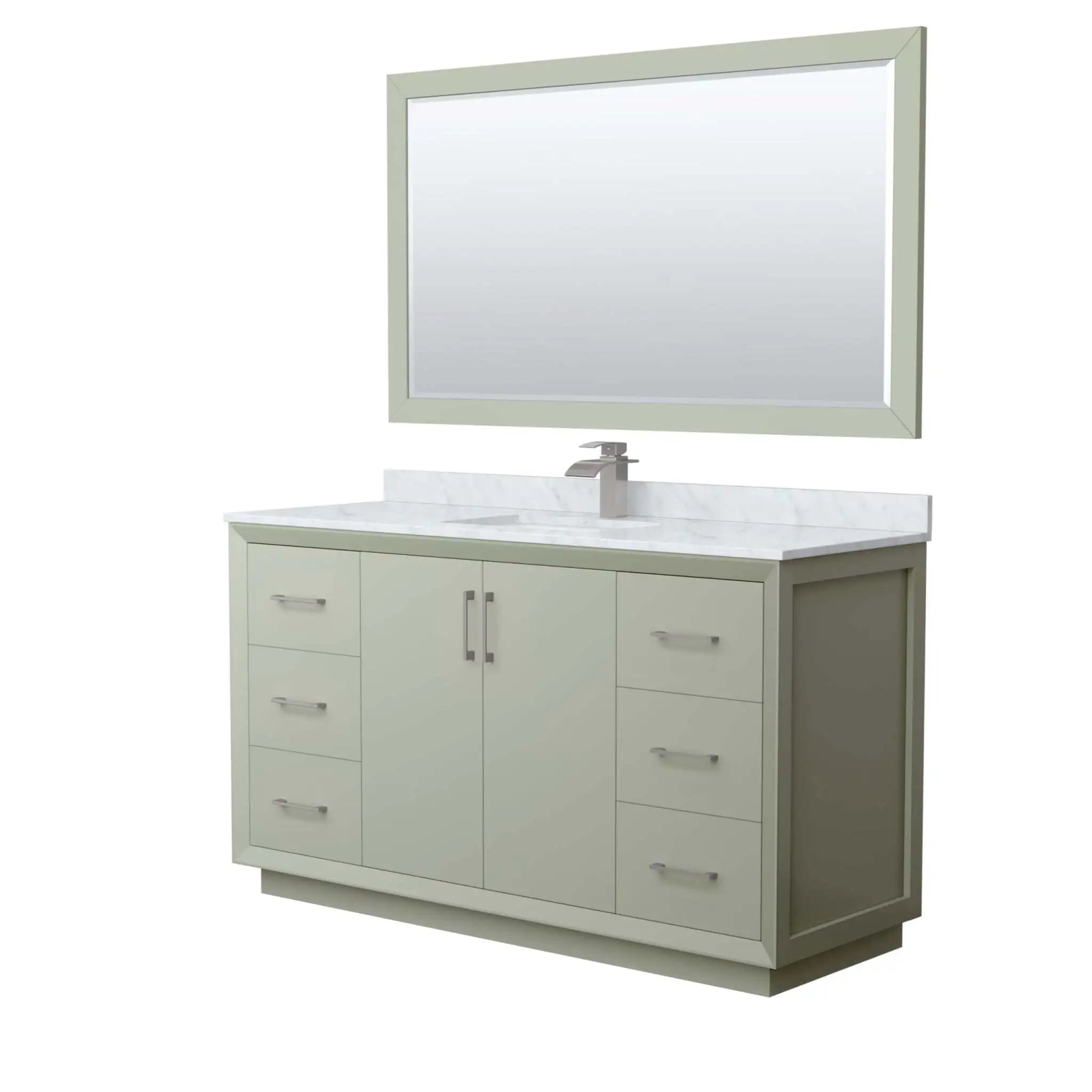 60" Strada Single Bathroom Vanity in Light Green with Brushed Nickel Trim & 58" Mirror by Wyndham