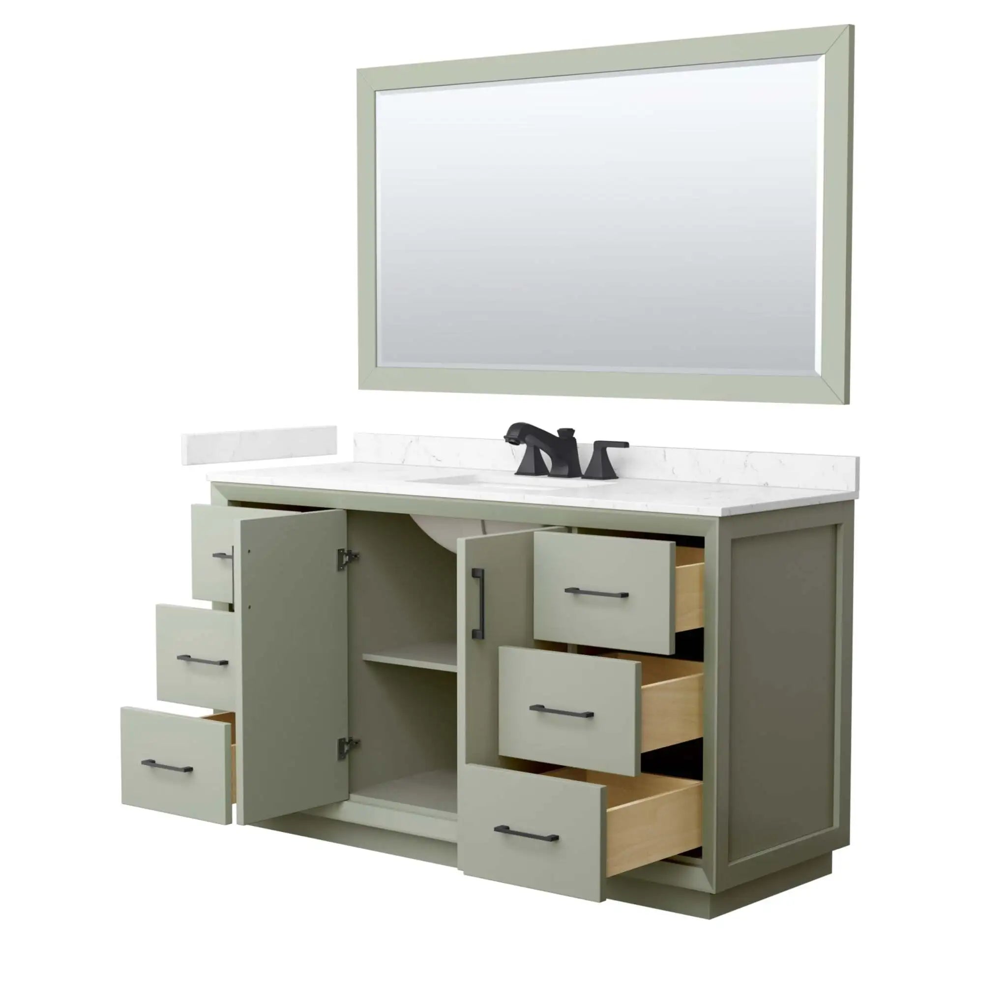 60" Strada Single Bathroom Vanity in Light Green with Matte Black Trim & 58" Mirror by Wyndham