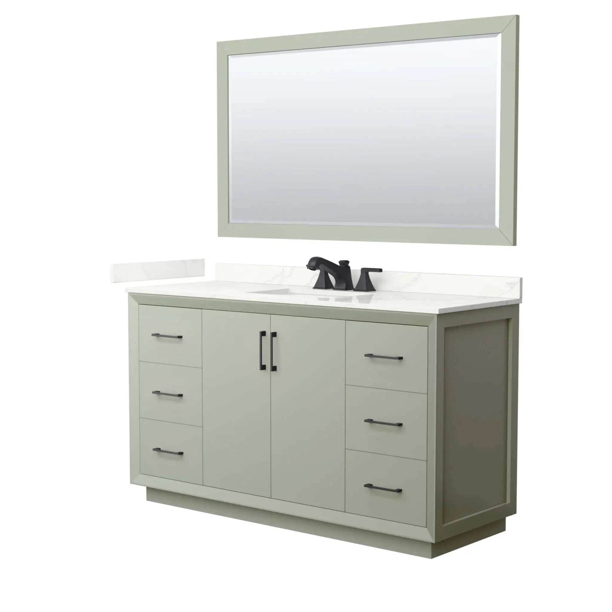 60" Strada Single Bathroom Vanity in Light Green with Matte Black Trim & 58" Mirror by Wyndham