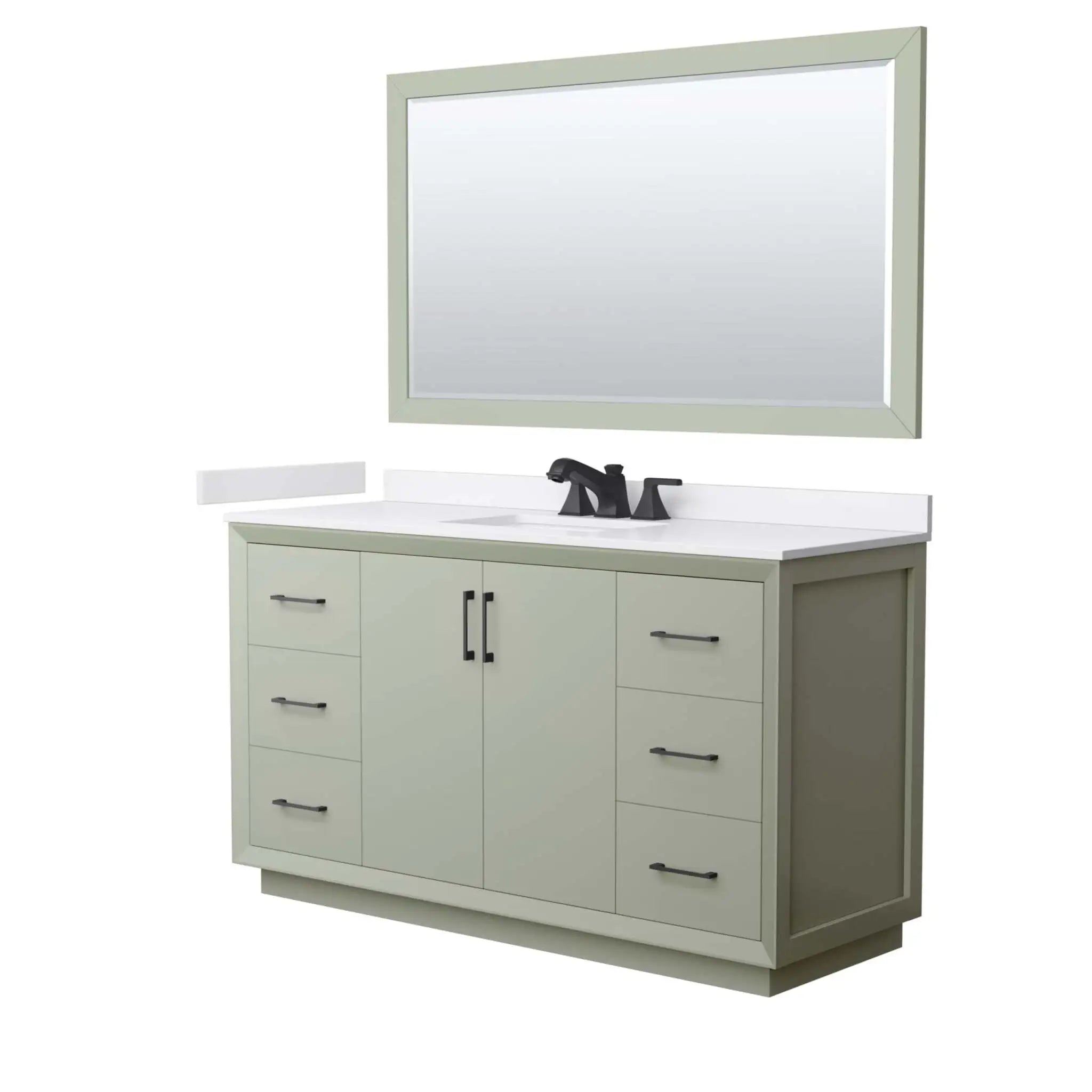 60" Strada Single Bathroom Vanity in Light Green with Matte Black Trim & 58" Mirror by Wyndham