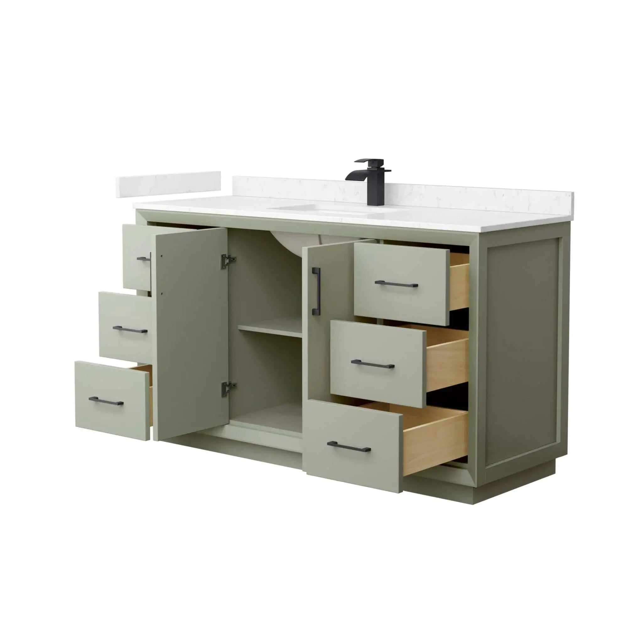 60" Strada Single Bathroom Vanity in Light Green with Matte Black Trim by Wyndham