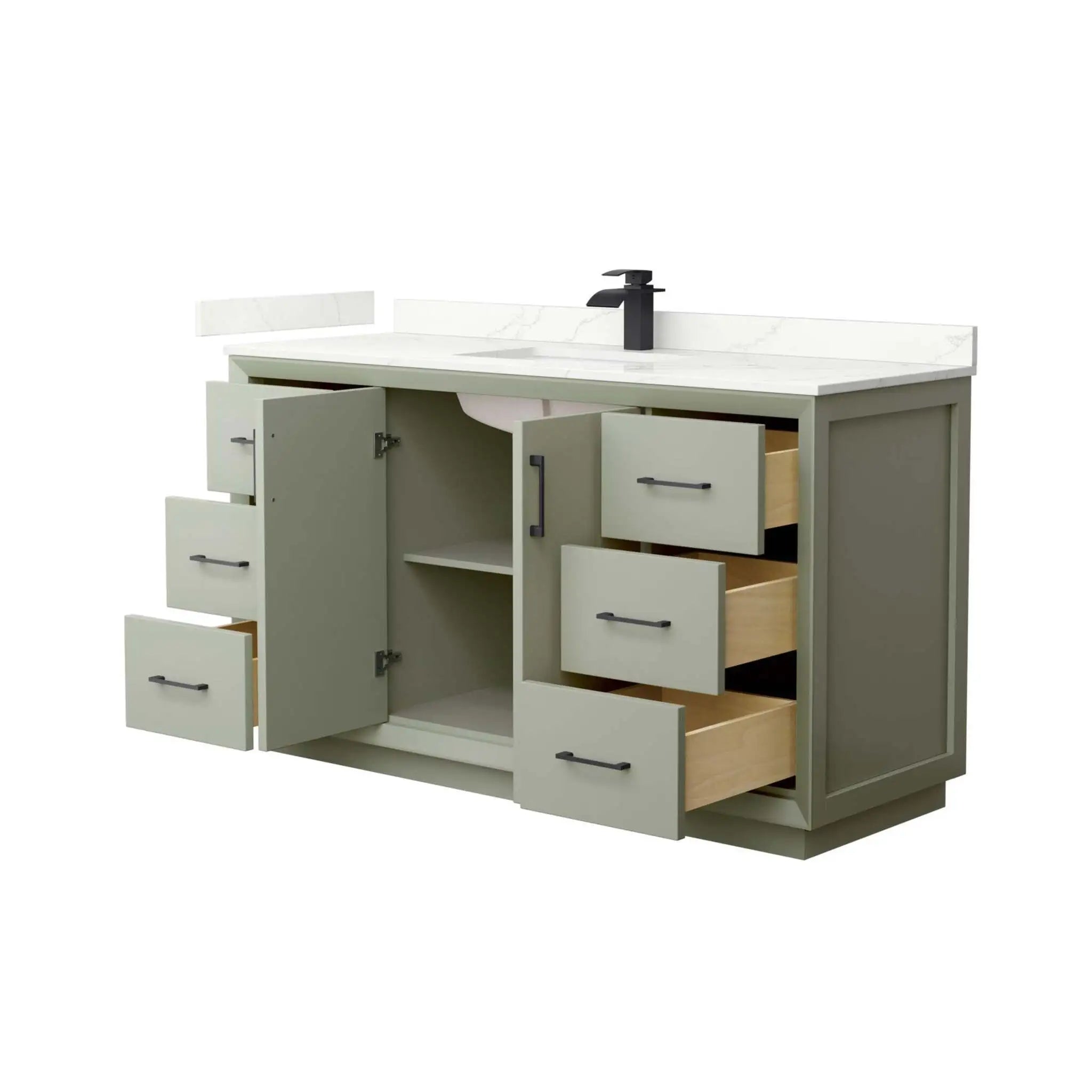 60" Strada Single Bathroom Vanity in Light Green with Matte Black Trim by Wyndham