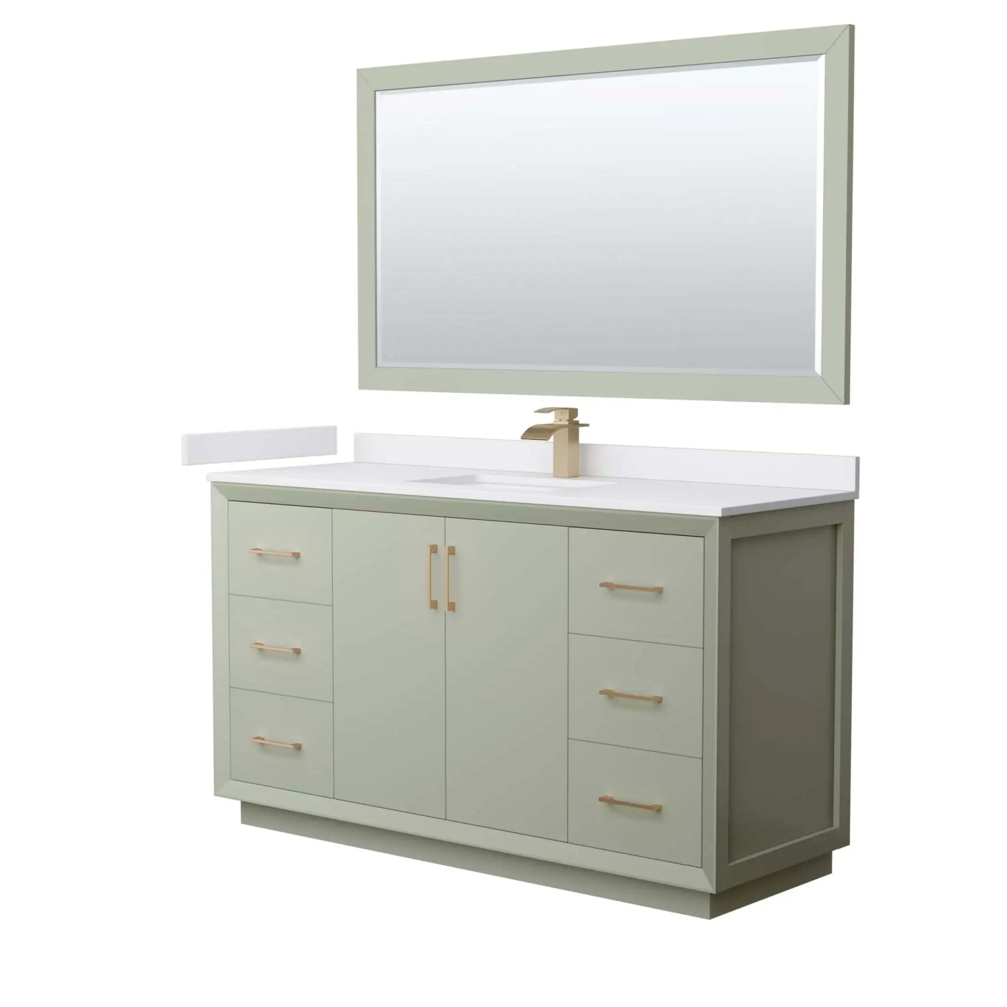60" Strada Single Bathroom Vanity in Light Green with Satin Bronze Trim & 58" Mirror by Wyndham
