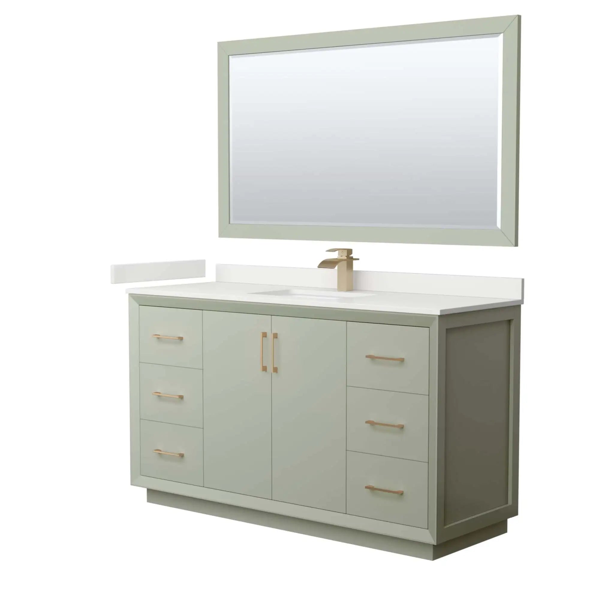 60" Strada Single Bathroom Vanity in Light Green with Satin Bronze Trim & 58" Mirror by Wyndham