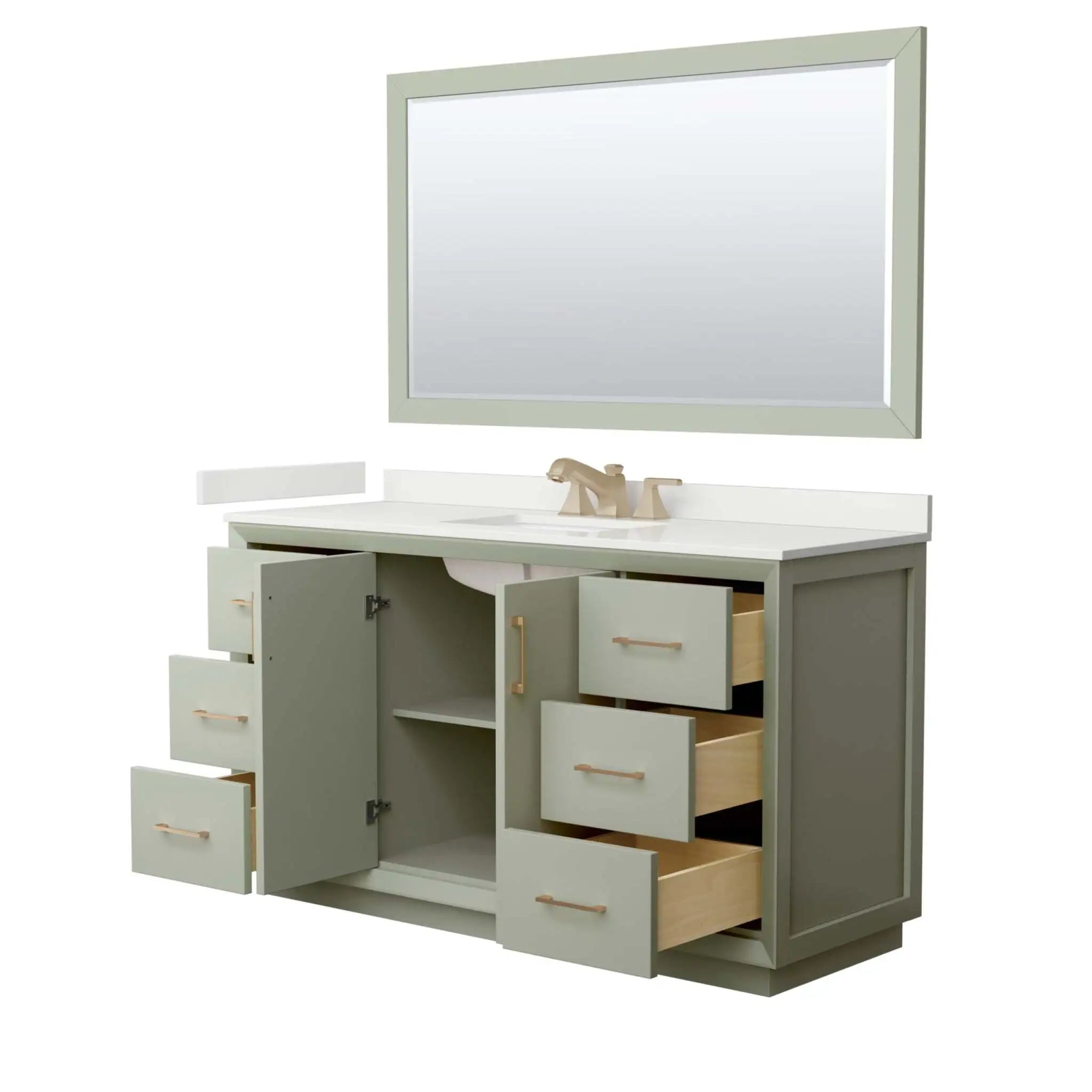60" Strada Single Bathroom Vanity in Light Green with Satin Bronze Trim & 58" Mirror by Wyndham
