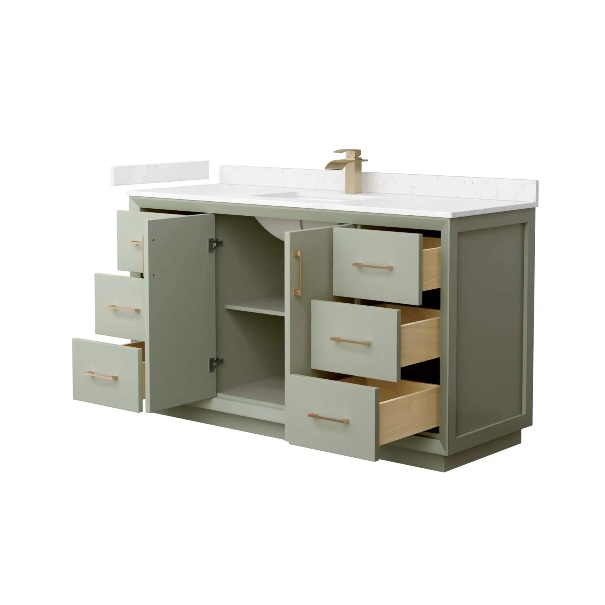 60" Strada Single Bathroom Vanity in Light Green with Satin Bronze Trim by Wyndham