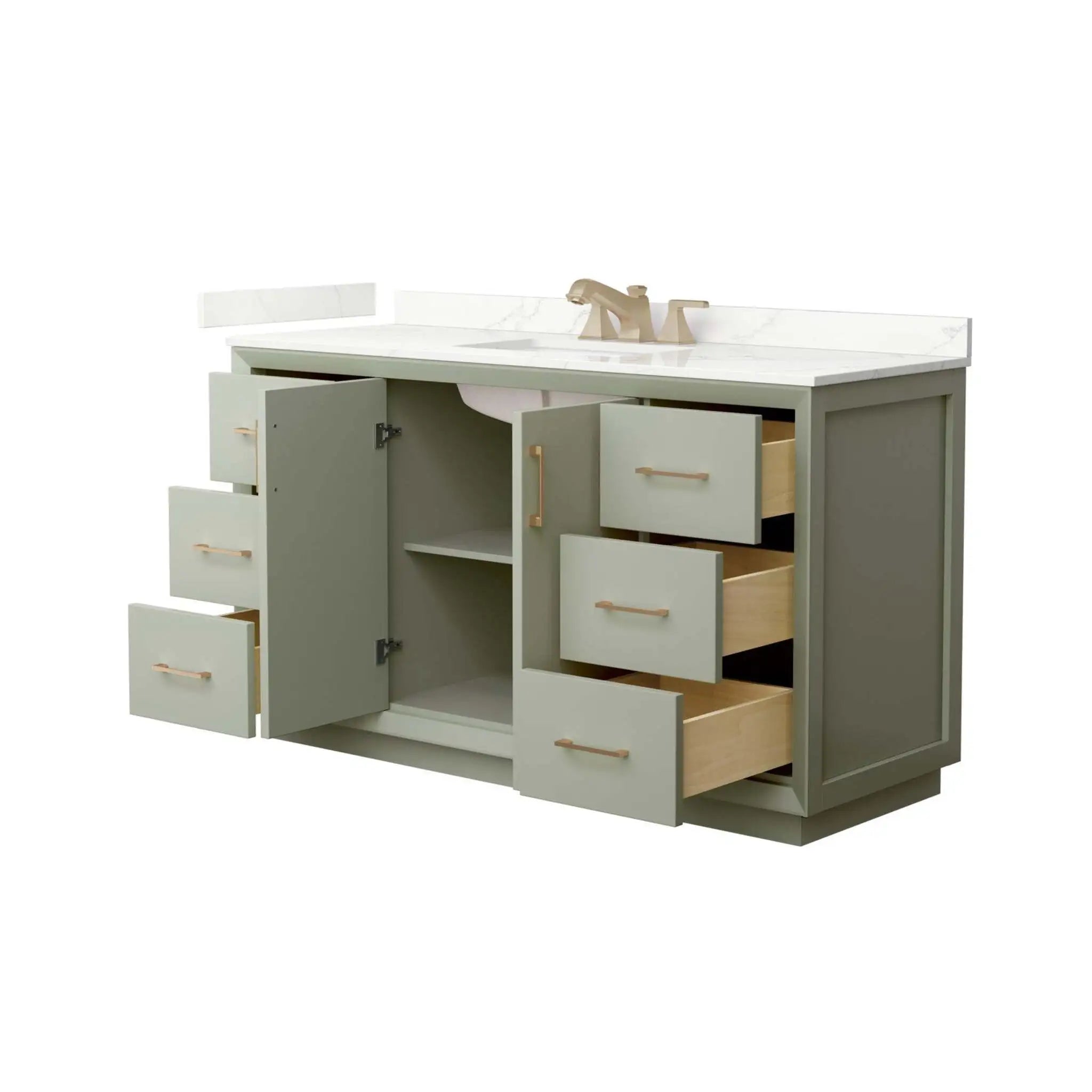 60" Strada Single Bathroom Vanity in Light Green with Satin Bronze Trim by Wyndham